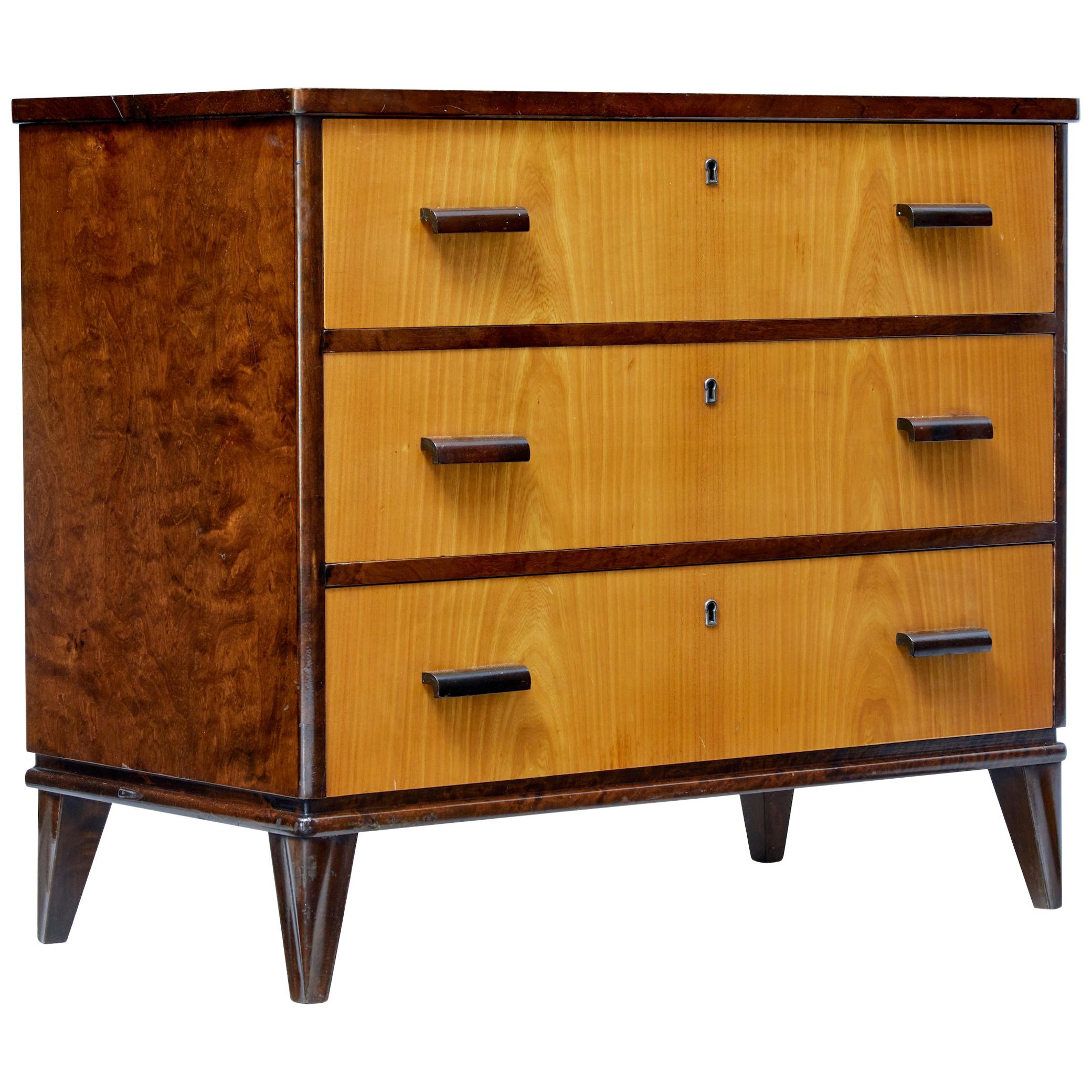 Mid-20th Century Late Art Deco Swedish Birch and Elm Chest of Drawers