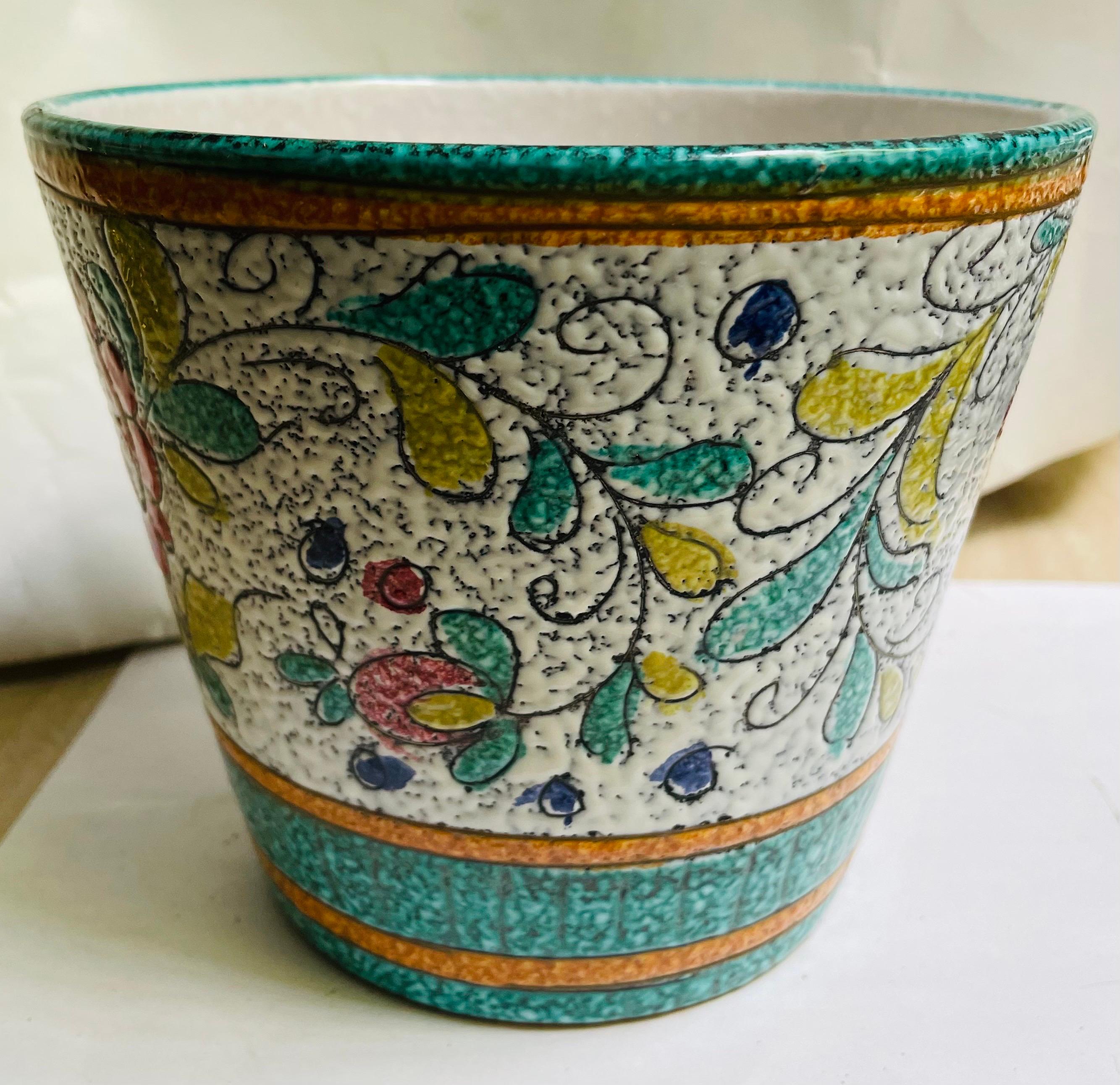 Mid 20th Century Lava Glaze Italian Pottery Planter Cachepot Ice Bucket For Sale 1