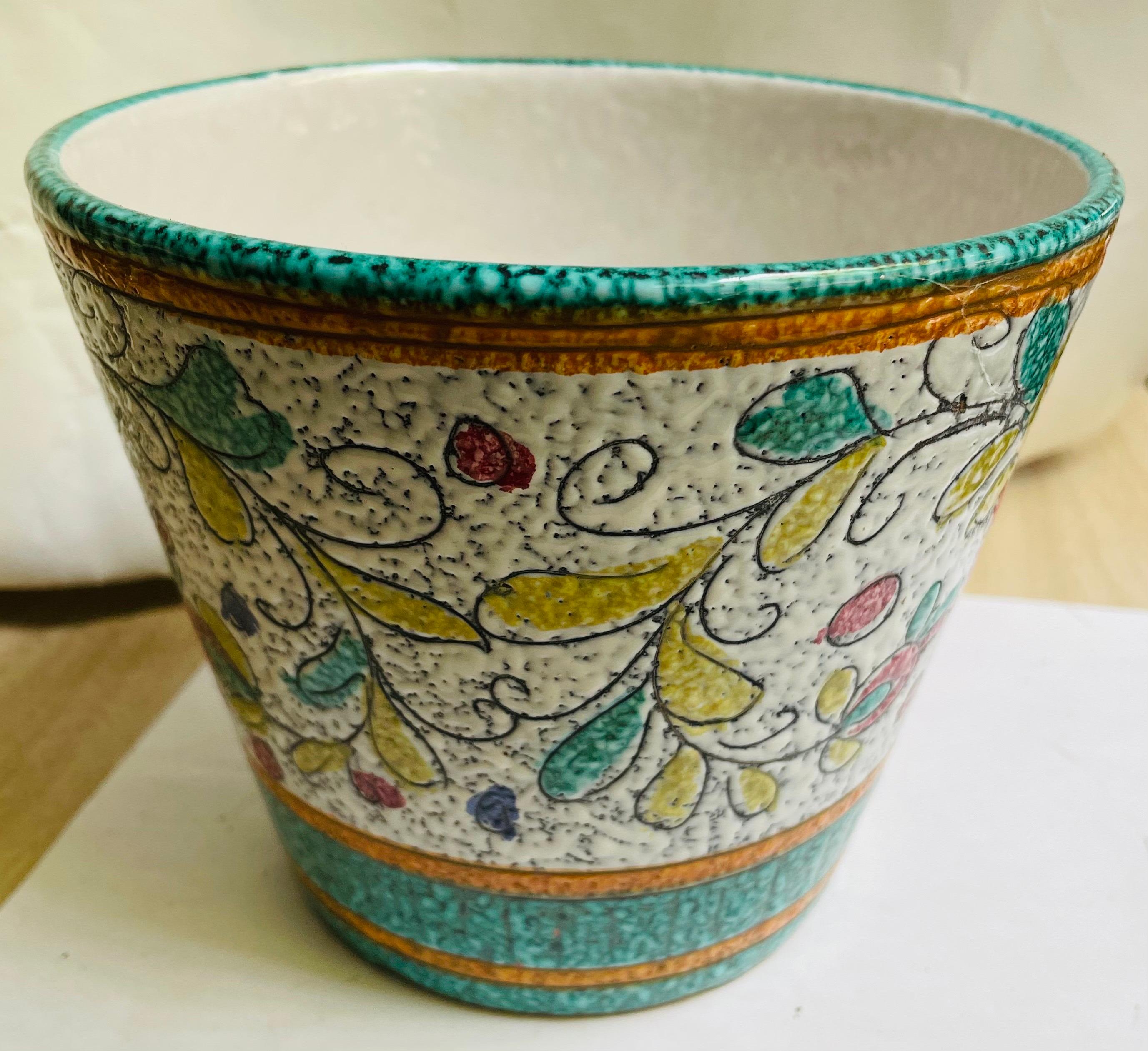 Mid 20th Century Lava Glaze Italian Pottery Planter Cachepot Ice Bucket For Sale 2