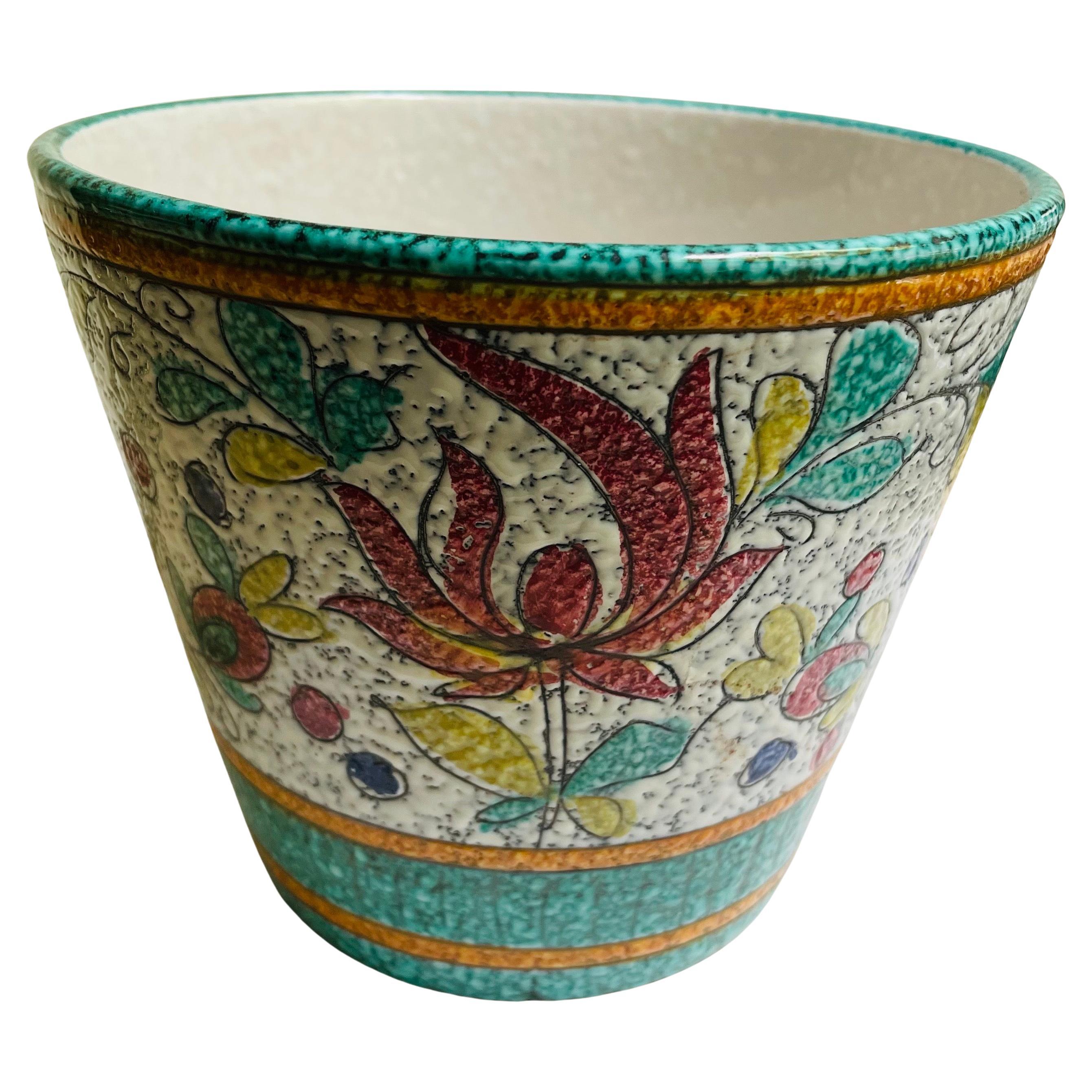 Mid 20th Century Lava Glaze Italian Pottery Planter Cachepot Ice Bucket For Sale