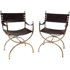 Mid-20th Century Leather and Chrome X-Frame Armchairs