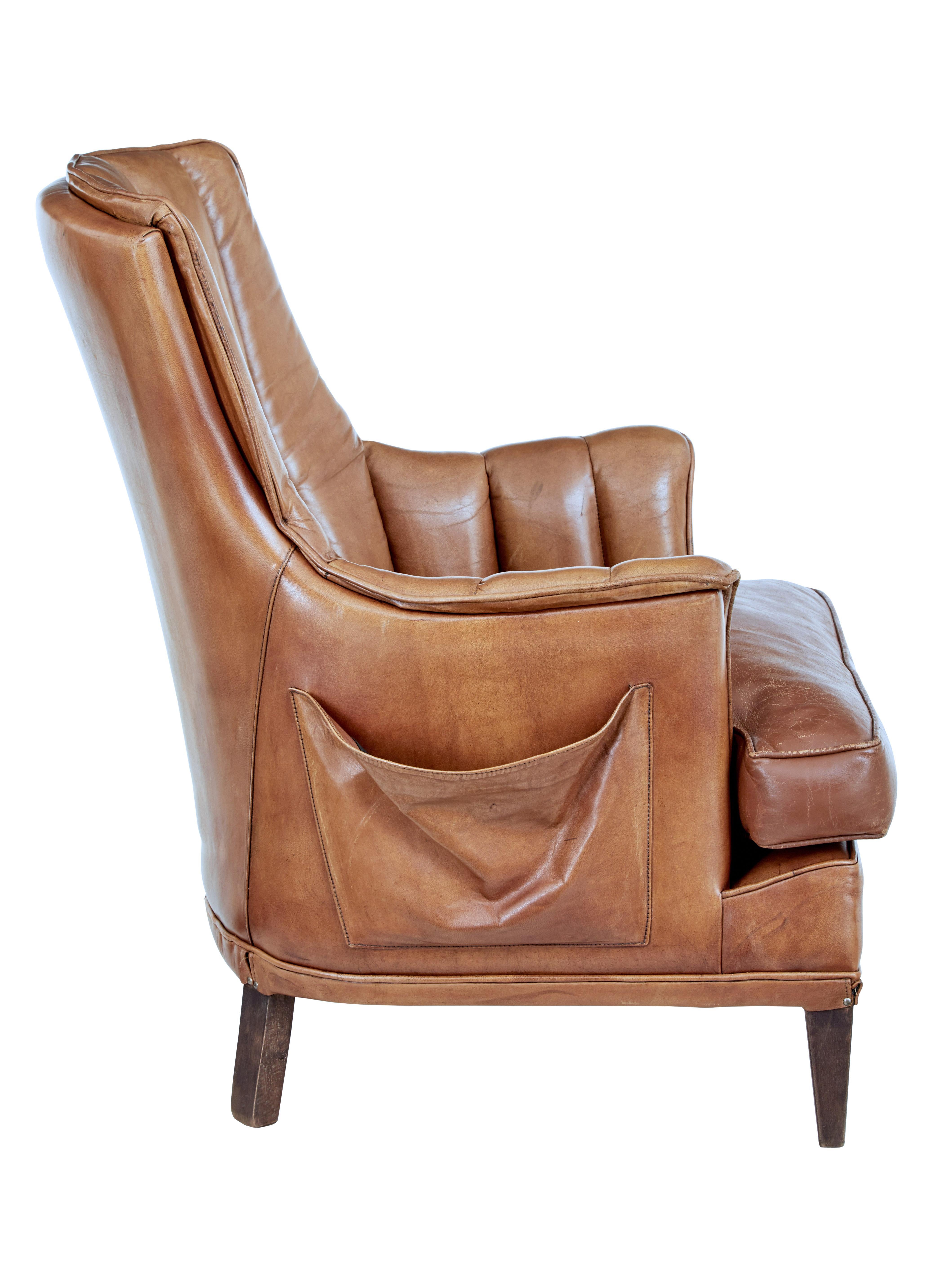 Art Deco Mid 20th century leather shell back lounge chair