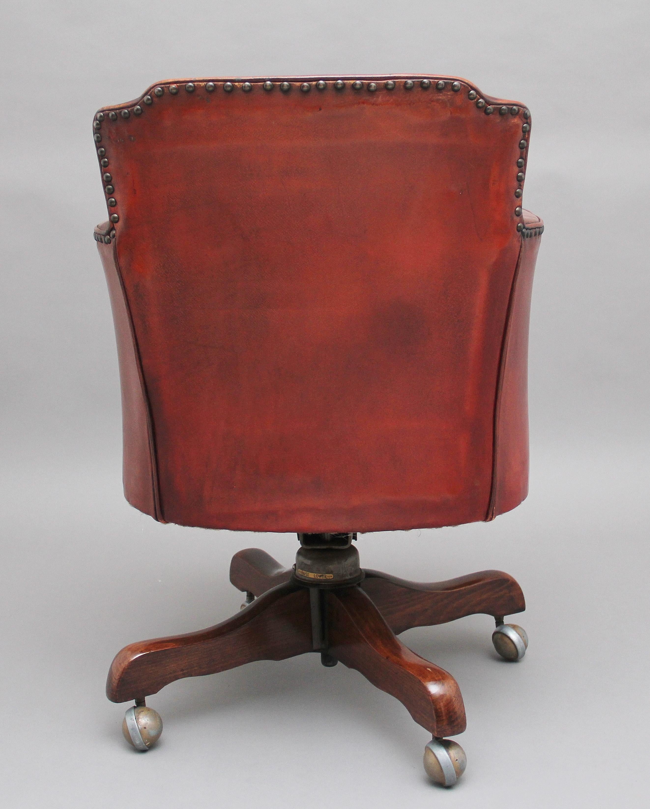British Mid-20th Century Leather Swivel Desk Chair