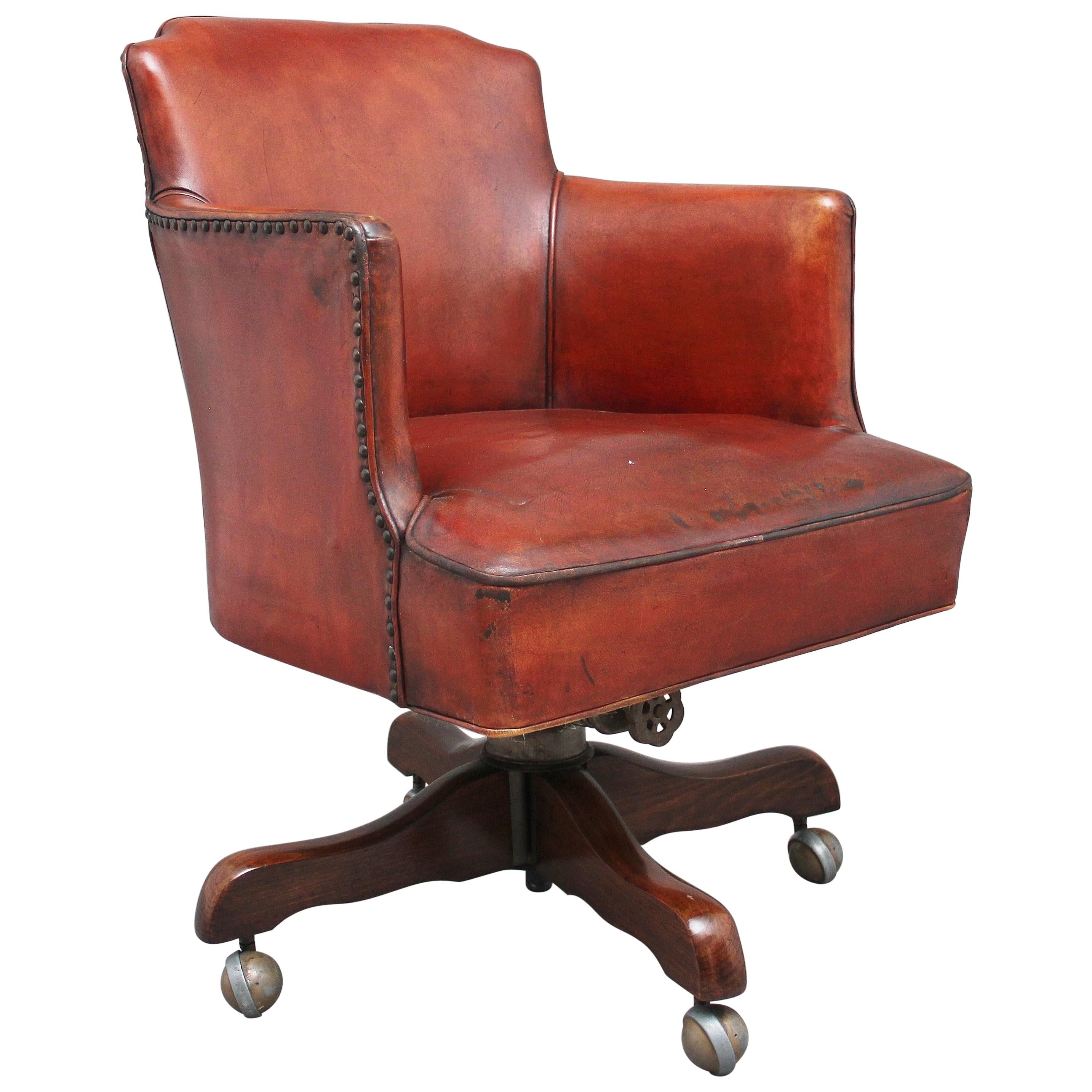 Mid-20th Century Leather Swivel Desk Chair