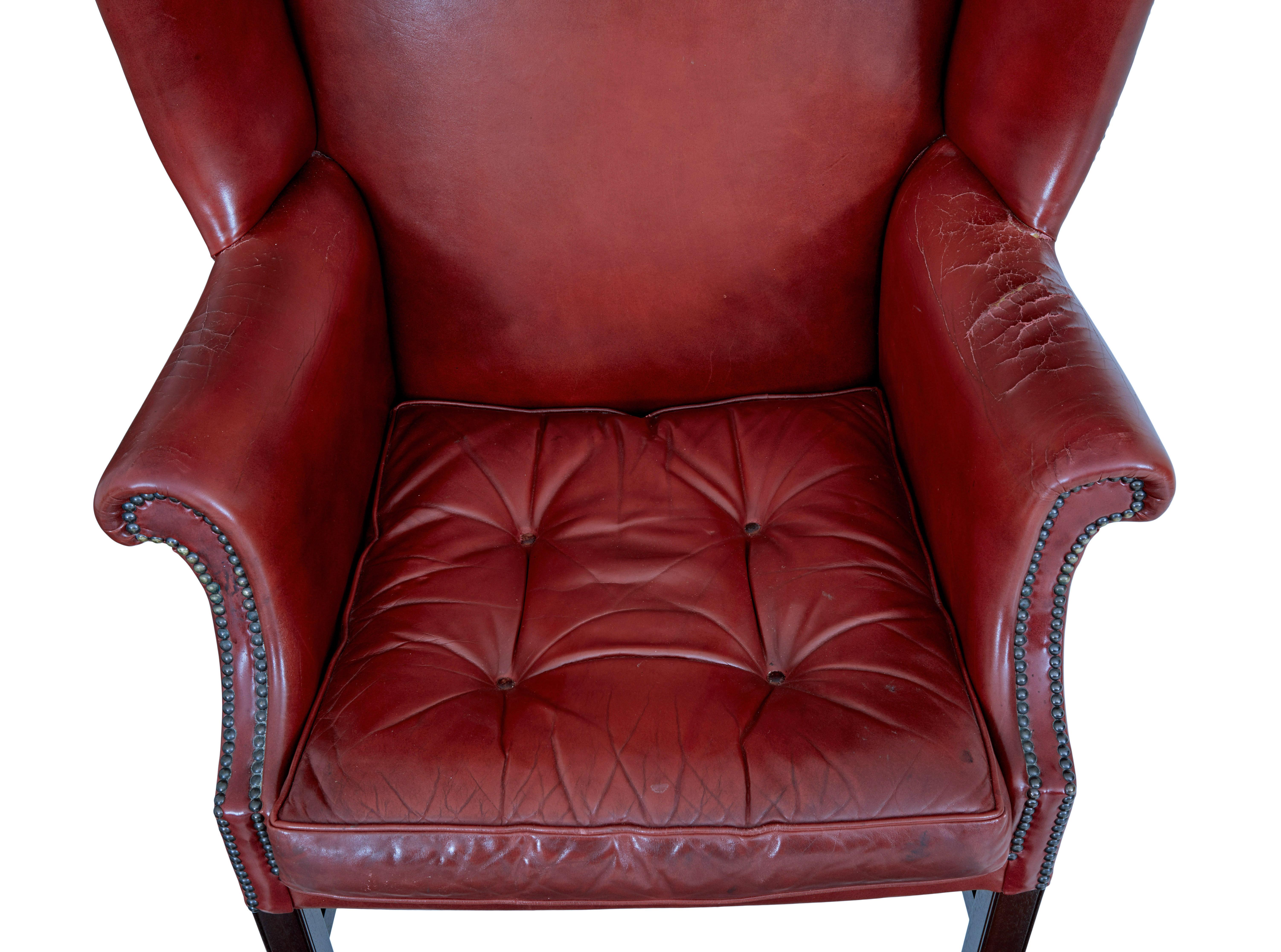 Sillón con respaldo de cuero de mediados del siglo XX en Bueno estado para la venta en Debenham, Suffolk