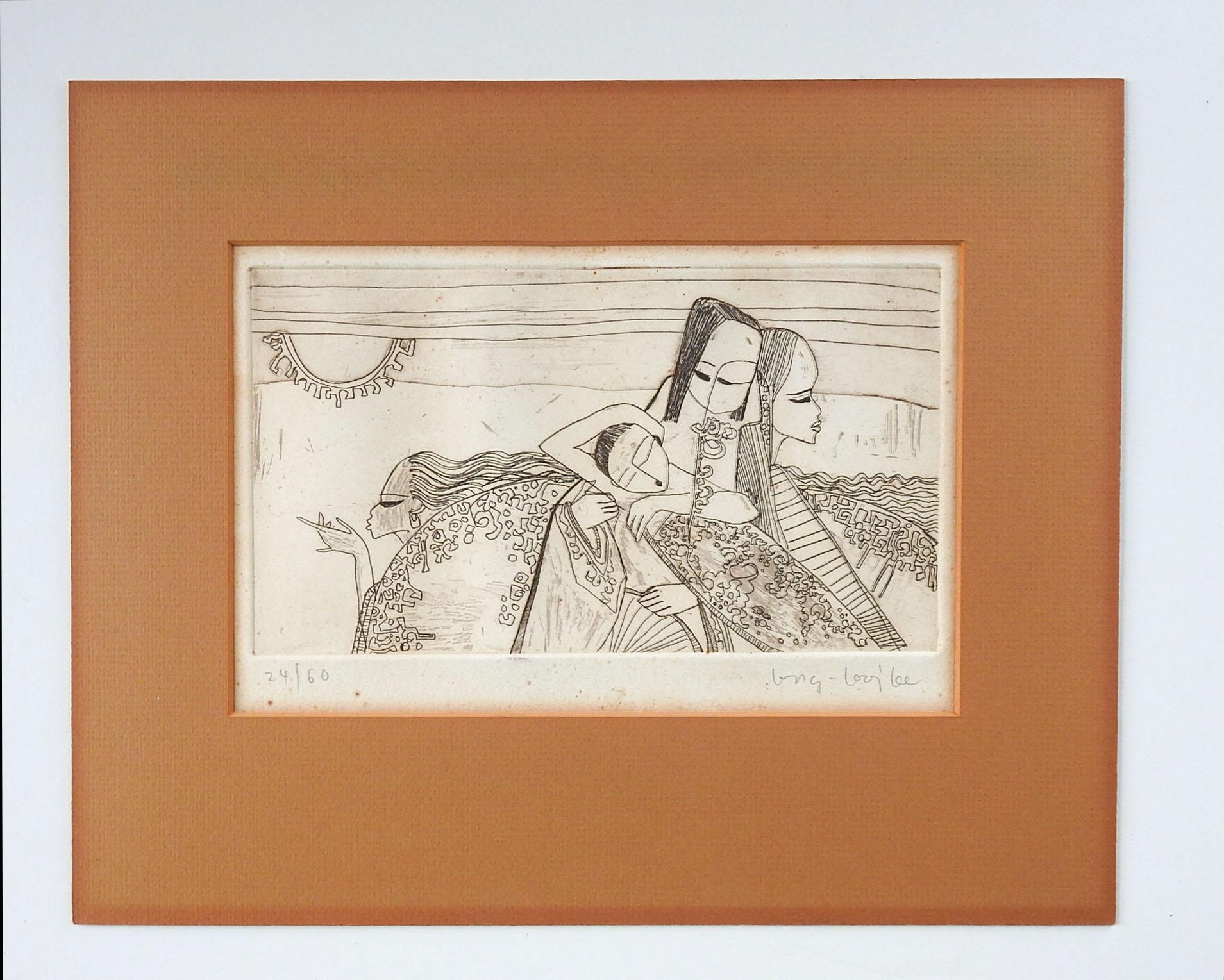 Mid-20th Century Lee Long Looi Abstract Etching In Good Condition For Sale In Seguin, TX