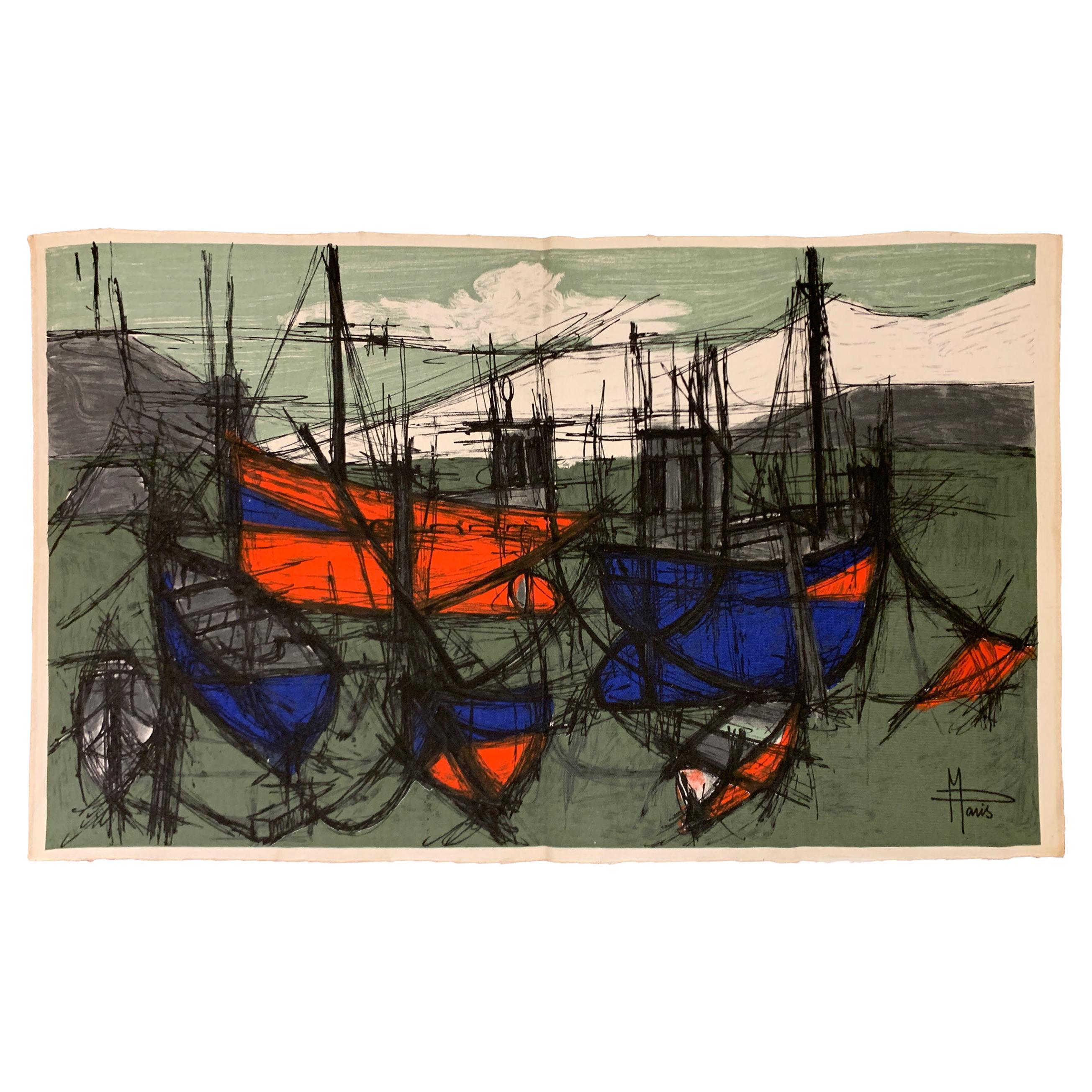 Mid 20th Century "Les Bateux" Tapestry -Printed on Canvas- "Henri Duprez et Cie" im Angebot