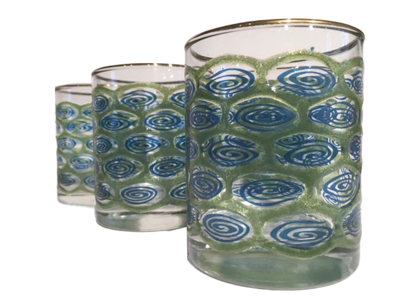 Mid-Century Modern Mid-20th Century Libbey Barware, Six Blue Swirl Vintage Rocks Glasses