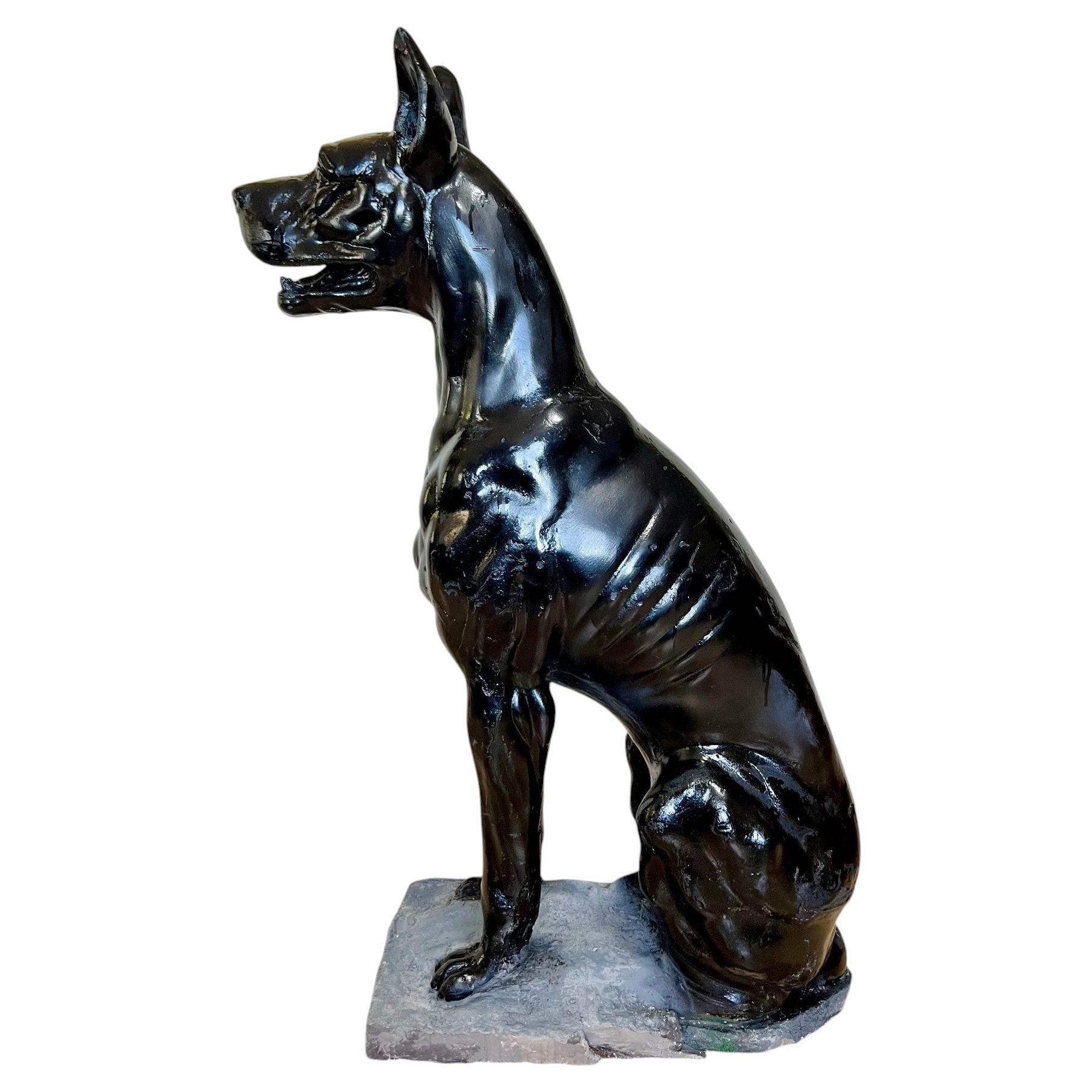 Mid 20th Century Life Size Black Chalkware Great Dane Dog Statue
