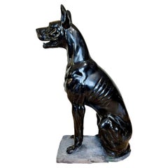 Mid 20th Century Life Size Black Chalkware Great Dane Dog Statue