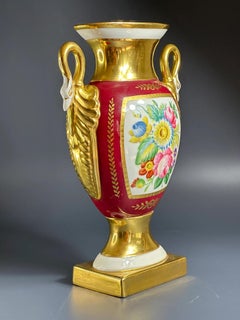 Mid-20th Century Limoges Porcelain Vase with Napoleon Scene and Swan Handles