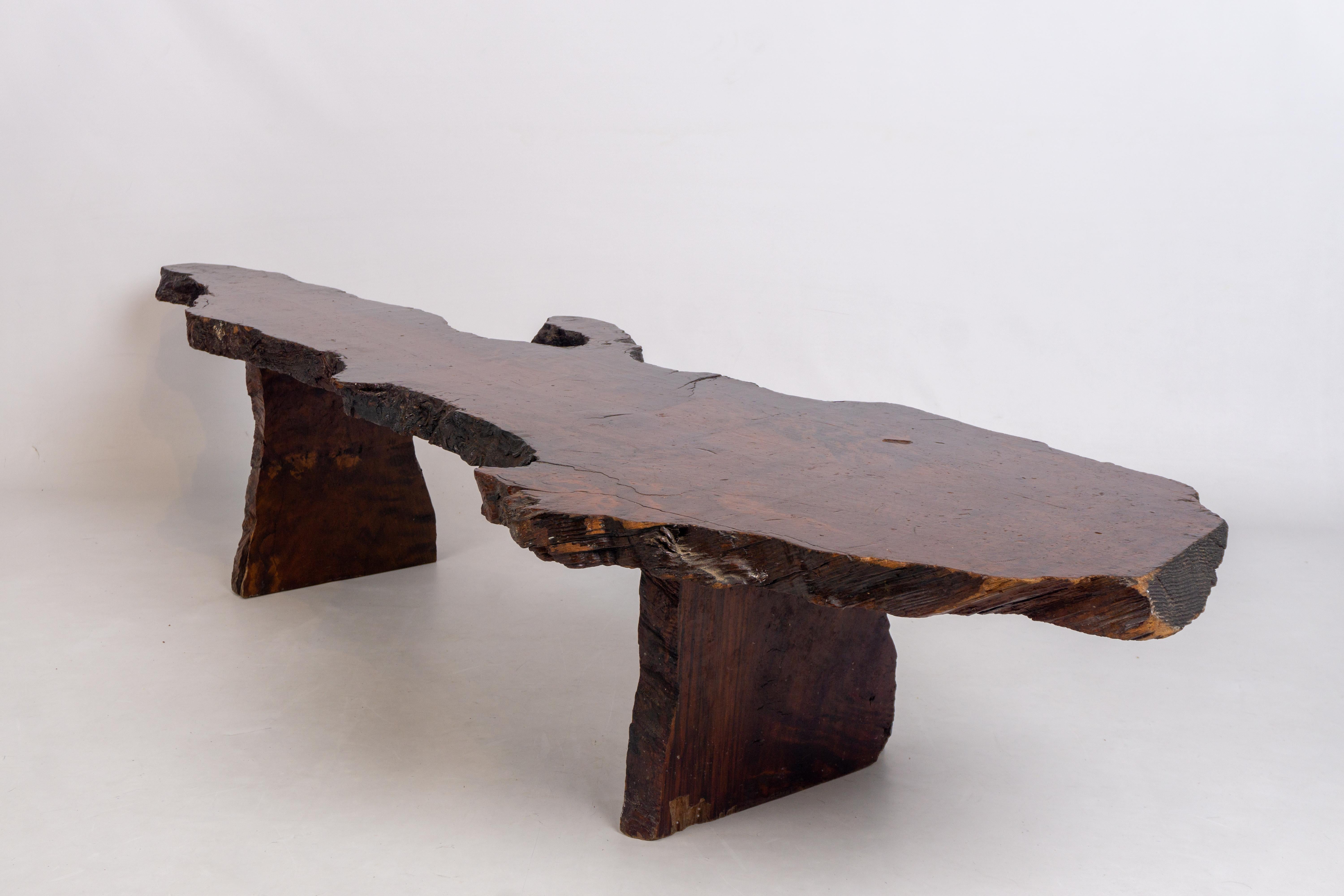 Organic Modern Mid 20th Century Live Edge Redwood Bench / Coffee Table For Sale