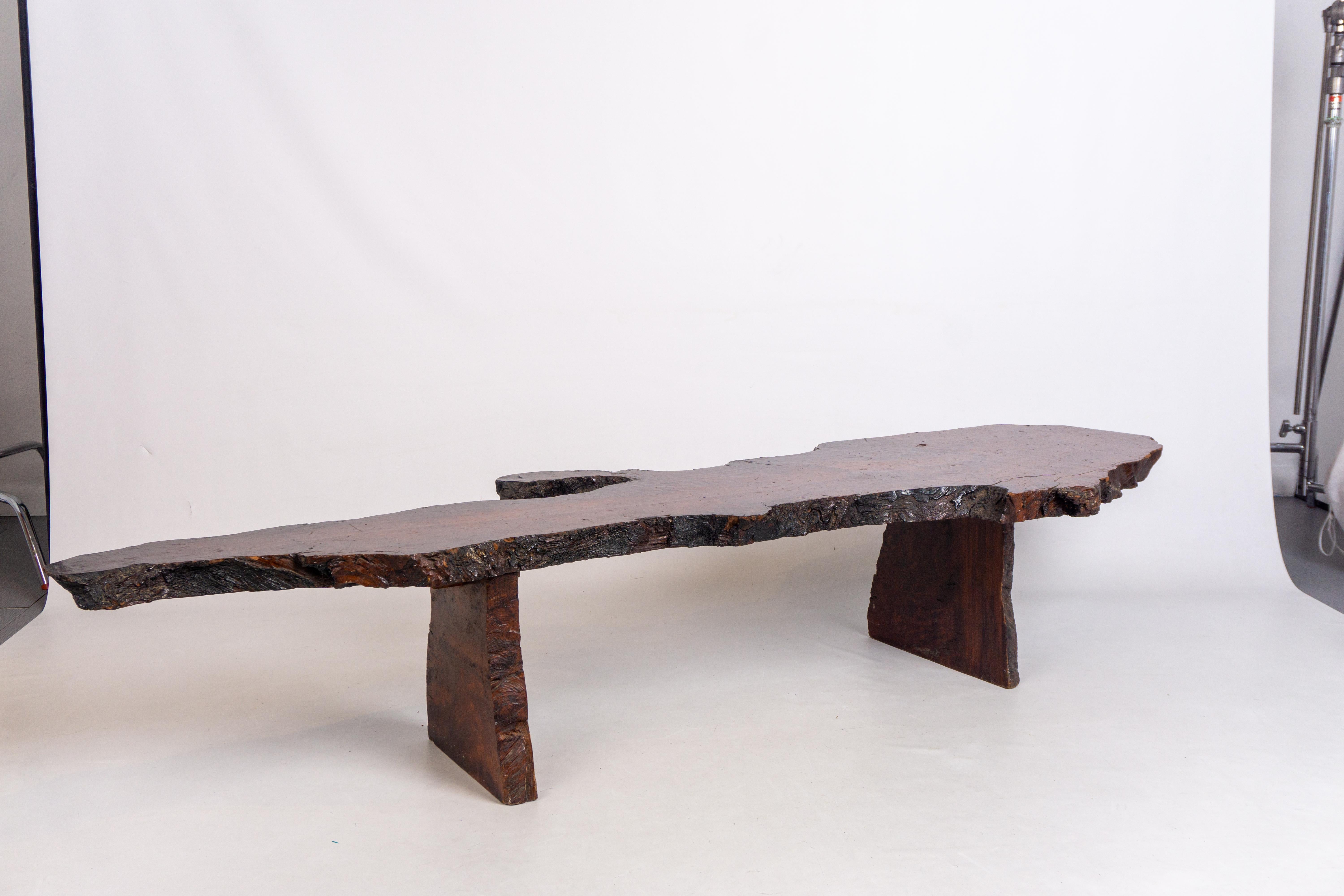 Mid 20th Century Live Edge Redwood Bench / Coffee Table In Good Condition For Sale In Miami, FL