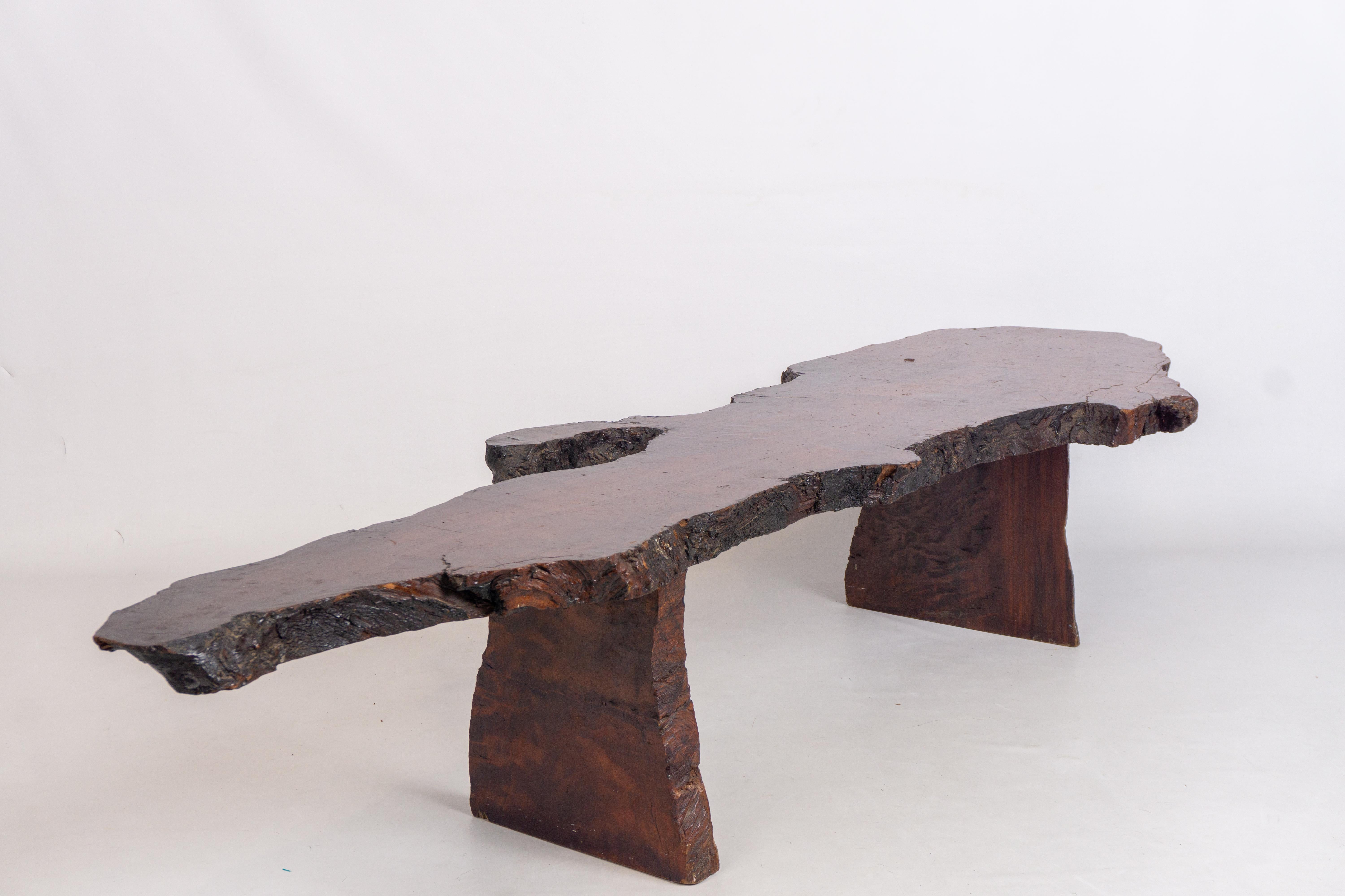 Mid 20th Century Live Edge Redwood Bench / Coffee Table For Sale