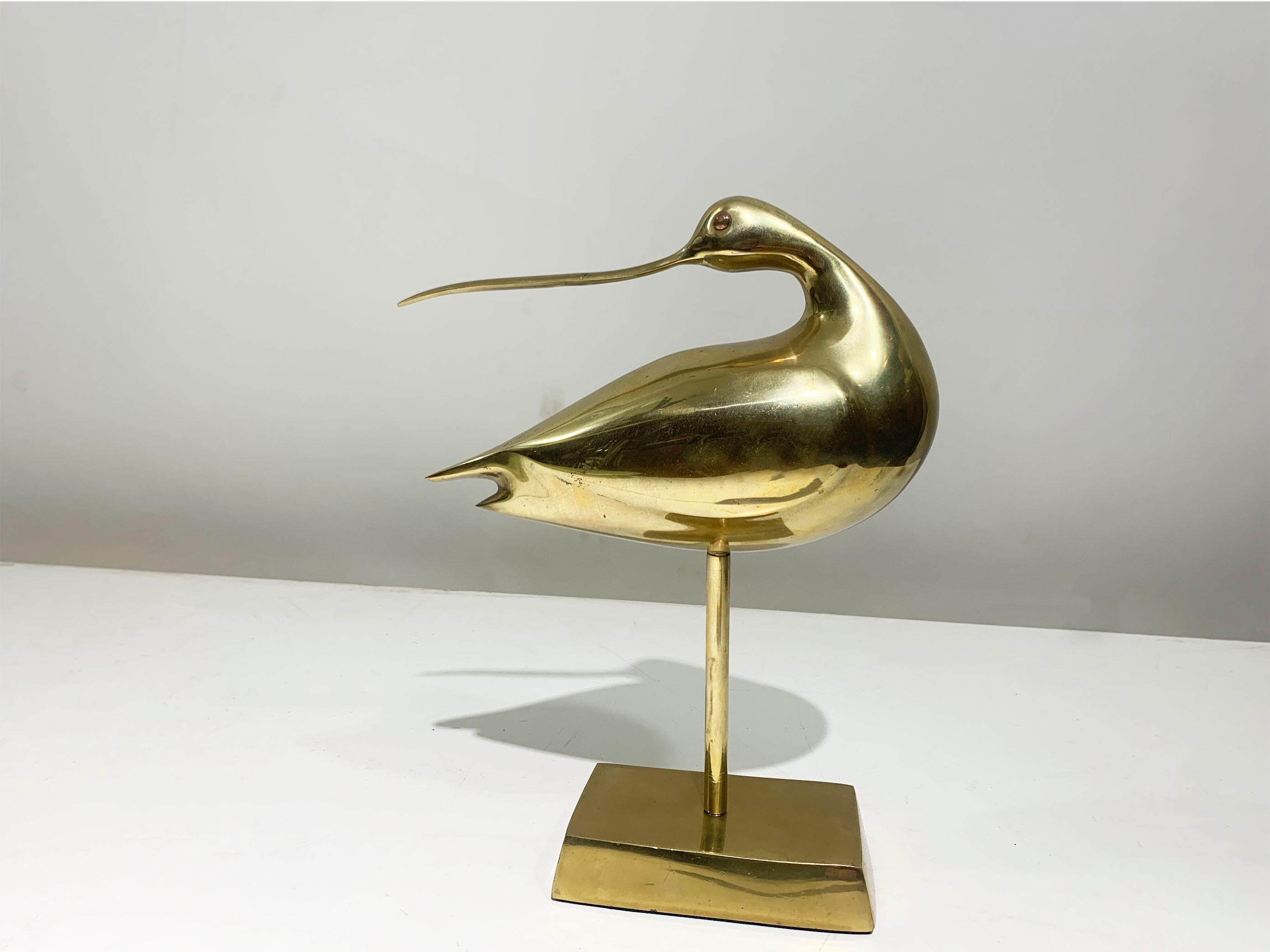 Mid 20th Century Long Billed Curlew Bird Statue in Brass, 1970 In Good Condition For Sale In Beirut, LB