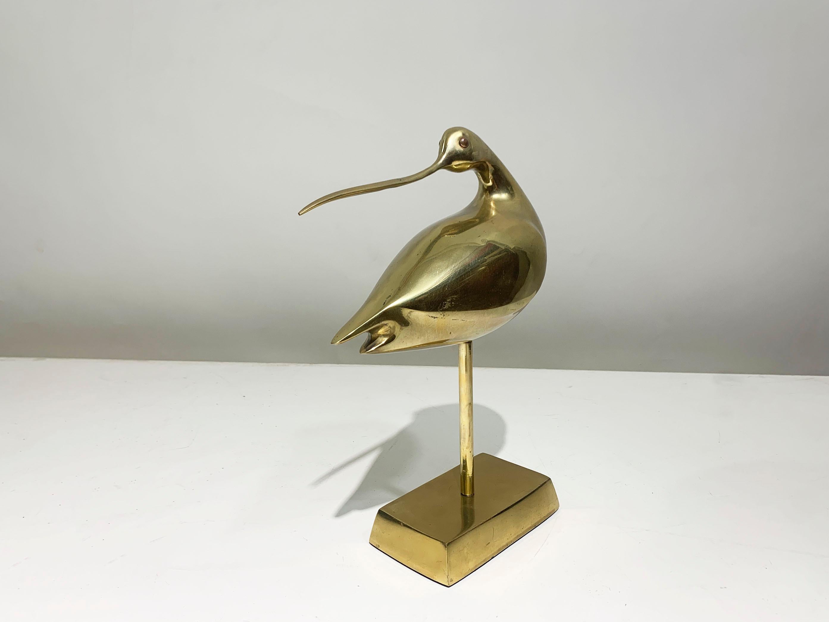 Mid 20th Century Long Billed Curlew Bird Statue in Brass, 1970 For Sale 2
