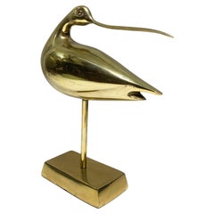 Mid 20th Century Long Billed Curlew Bird Statue in Brass, 1970
