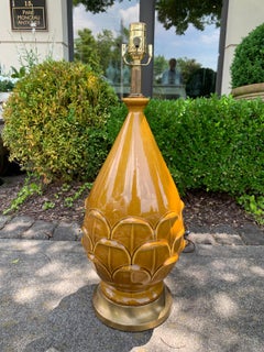 Mid-20th Century Lotus Glazed Pottery Lamp