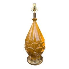 Mid-20th Century Lotus Glazed Pottery Lamp