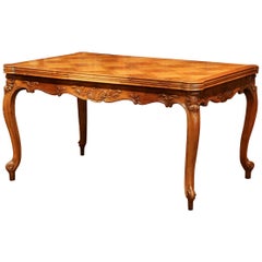 Mid-20th Century Louis XV Carved Walnut Parquetry Table with Leaves