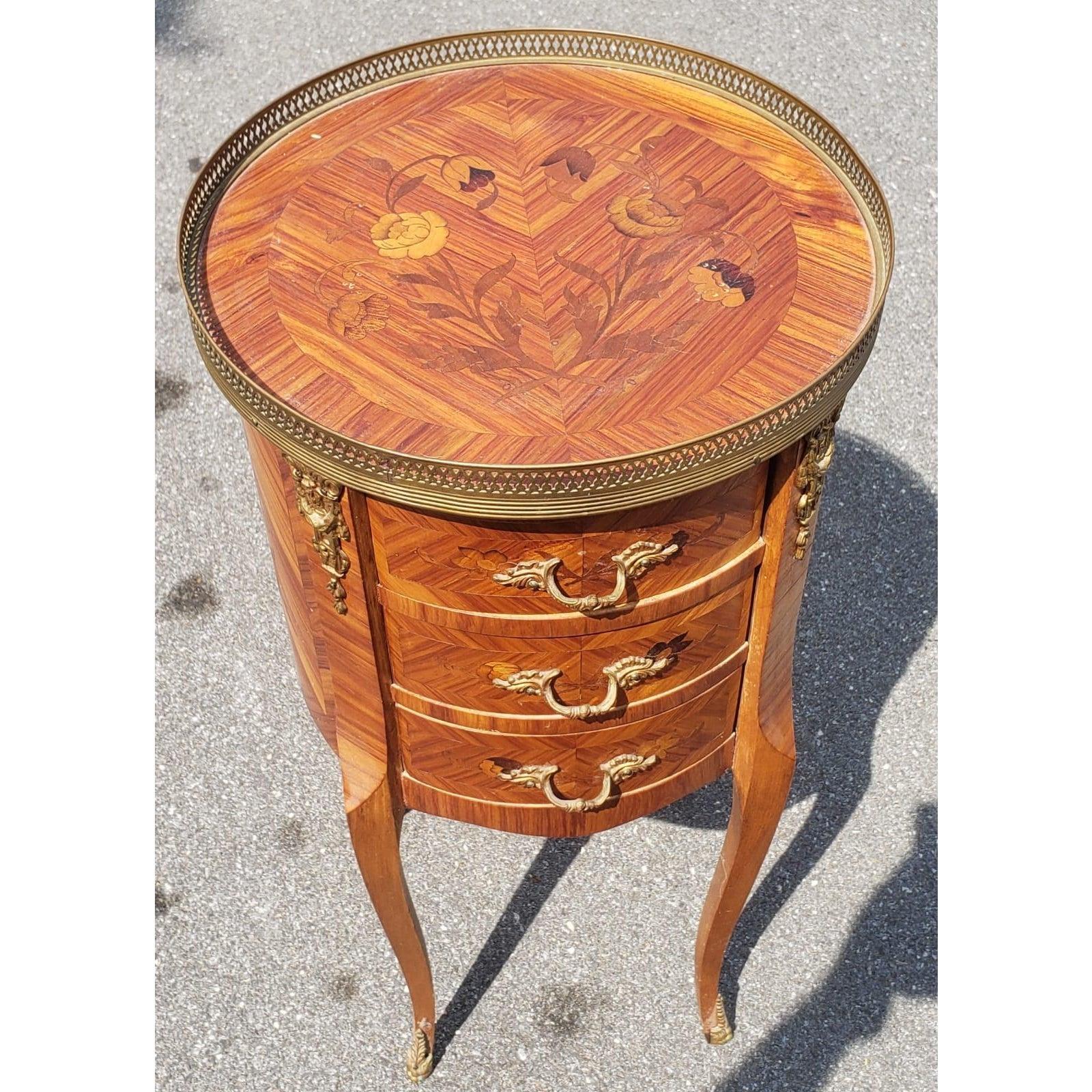 French Mid 20th Century Louis XV Marquetry Side Table with Ormolu Gallery