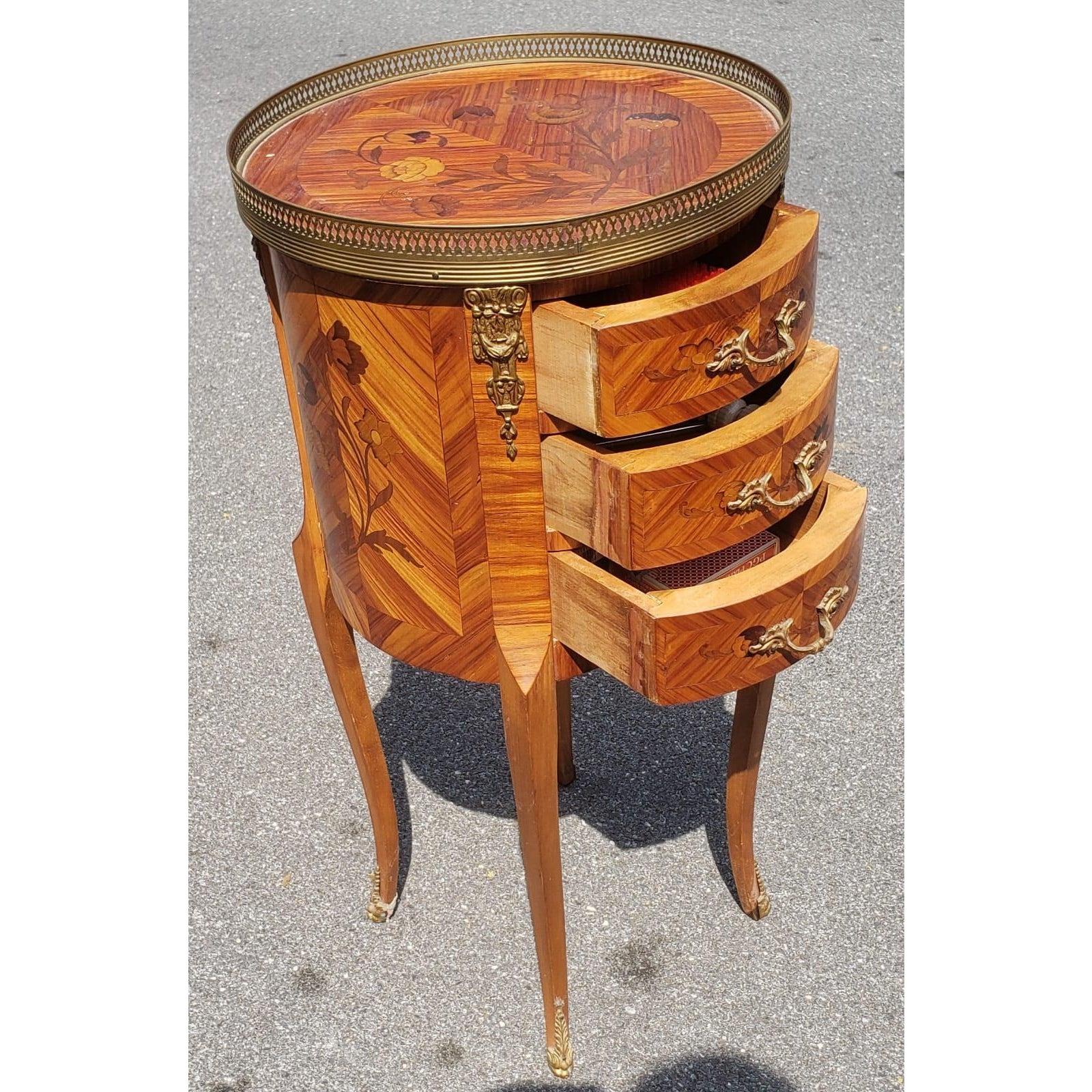 Hand-Crafted Mid 20th Century Louis XV Marquetry Side Table with Ormolu Gallery