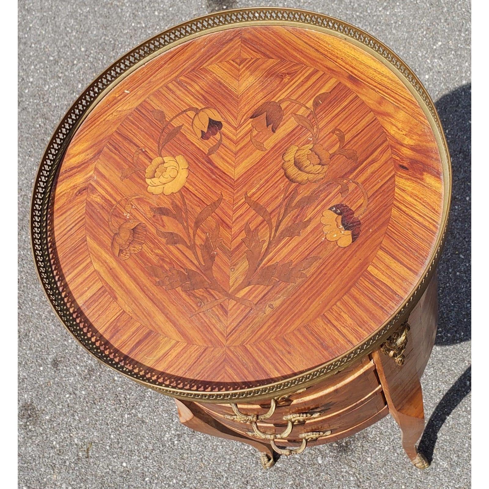 Mid 20th Century Louis XV Marquetry Side Table with Ormolu Gallery In Good Condition In Germantown, MD