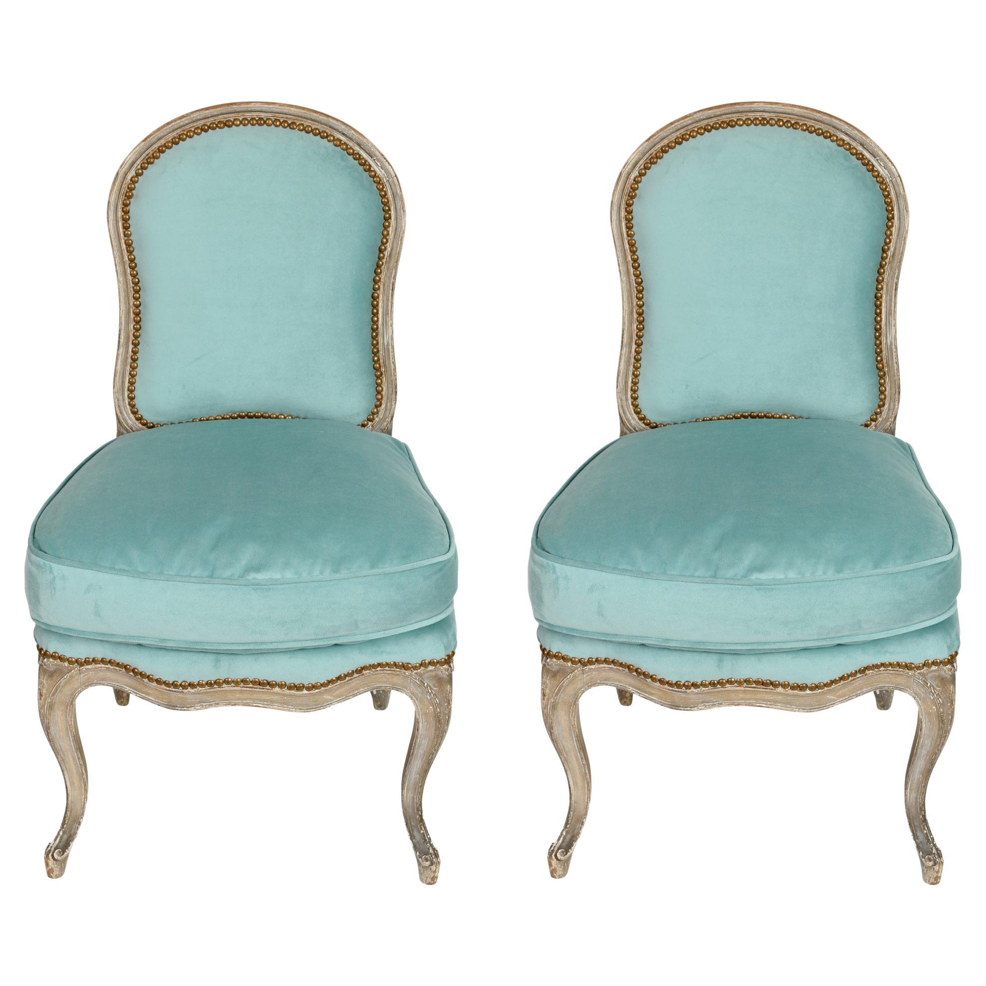 Mid 20th Century Louis XV Style Slipper Chairs, A Pair