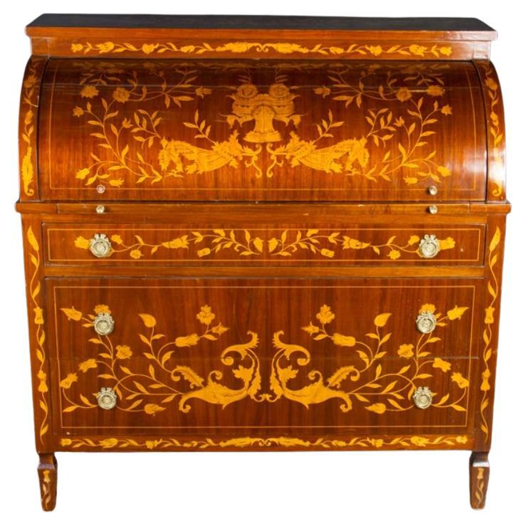 Mid 20th Century Louis XVI Marquertry Roll Top Desk