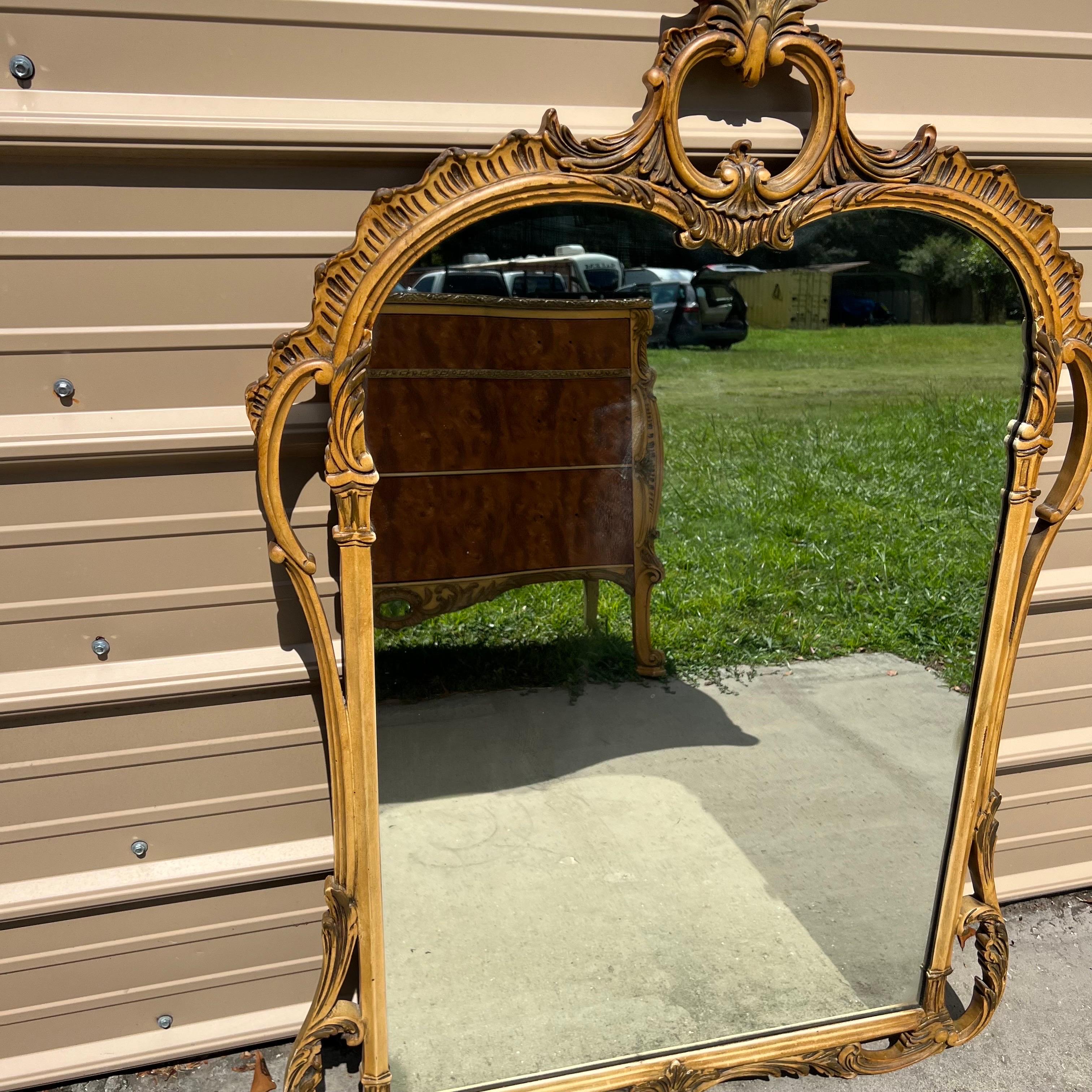 American Mid-20th Century  Louis XVI Style Carved, Painted and Giltwood Ornate Mirror For Sale