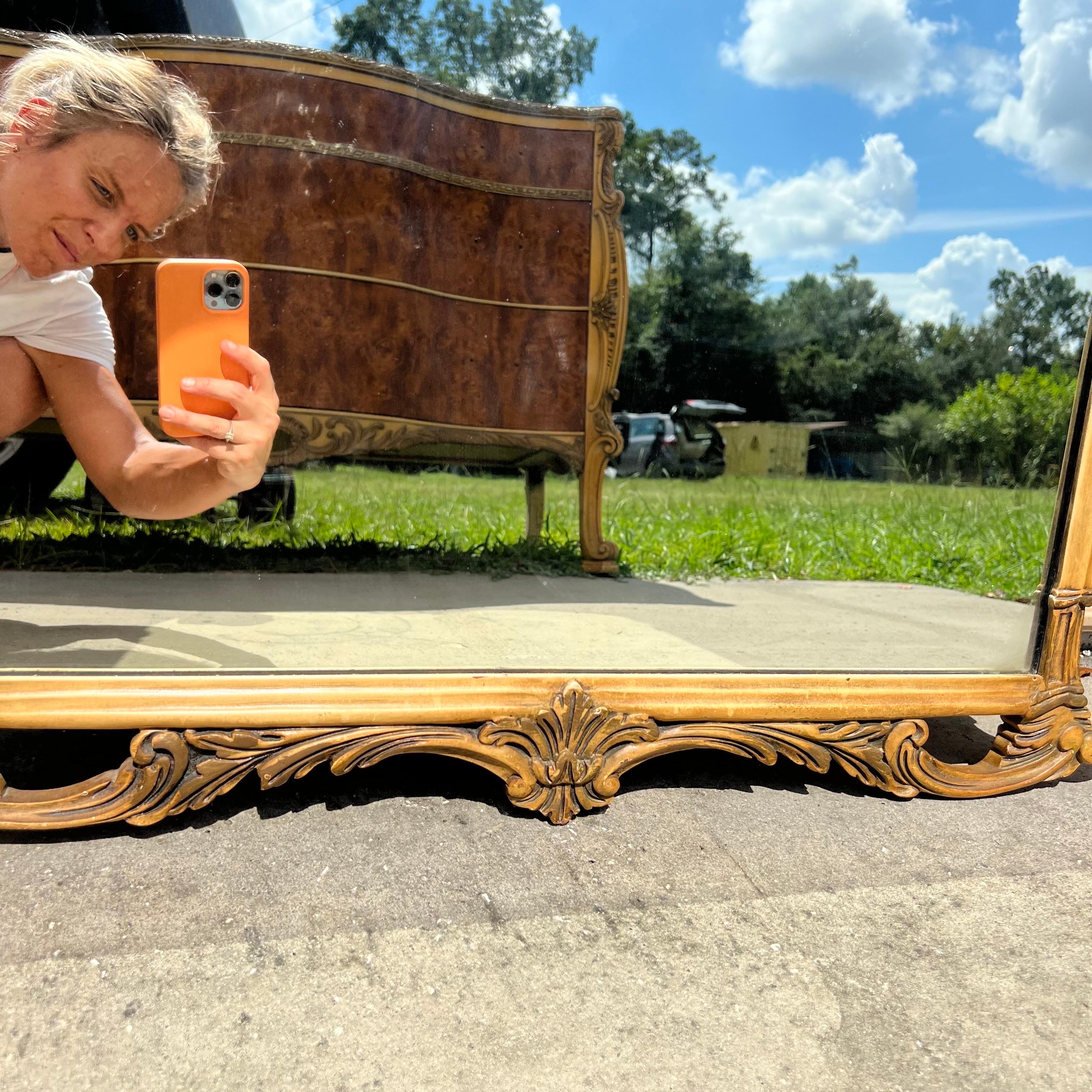 Mid-20th Century  Louis XVI Style Carved, Painted and Giltwood Ornate Mirror In Good Condition For Sale In Charleston, SC