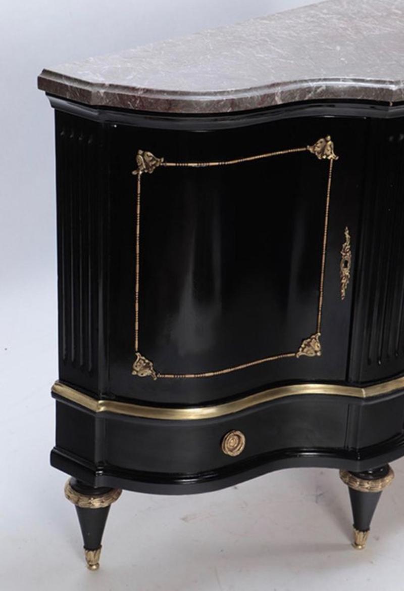 Mid-20th Century Louis XVI Style Ebonized Marble Top Sideboard with Bronze Mount In Good Condition In Middleburg, VA