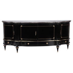 Mid-20th Century Louis XVI Style Ebonized Marble Top Sideboard with Bronze Mount