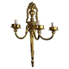 Mid-20th Century Louis XVI Style Gilt Bronze 3-Arm Wall Sconce - 22in