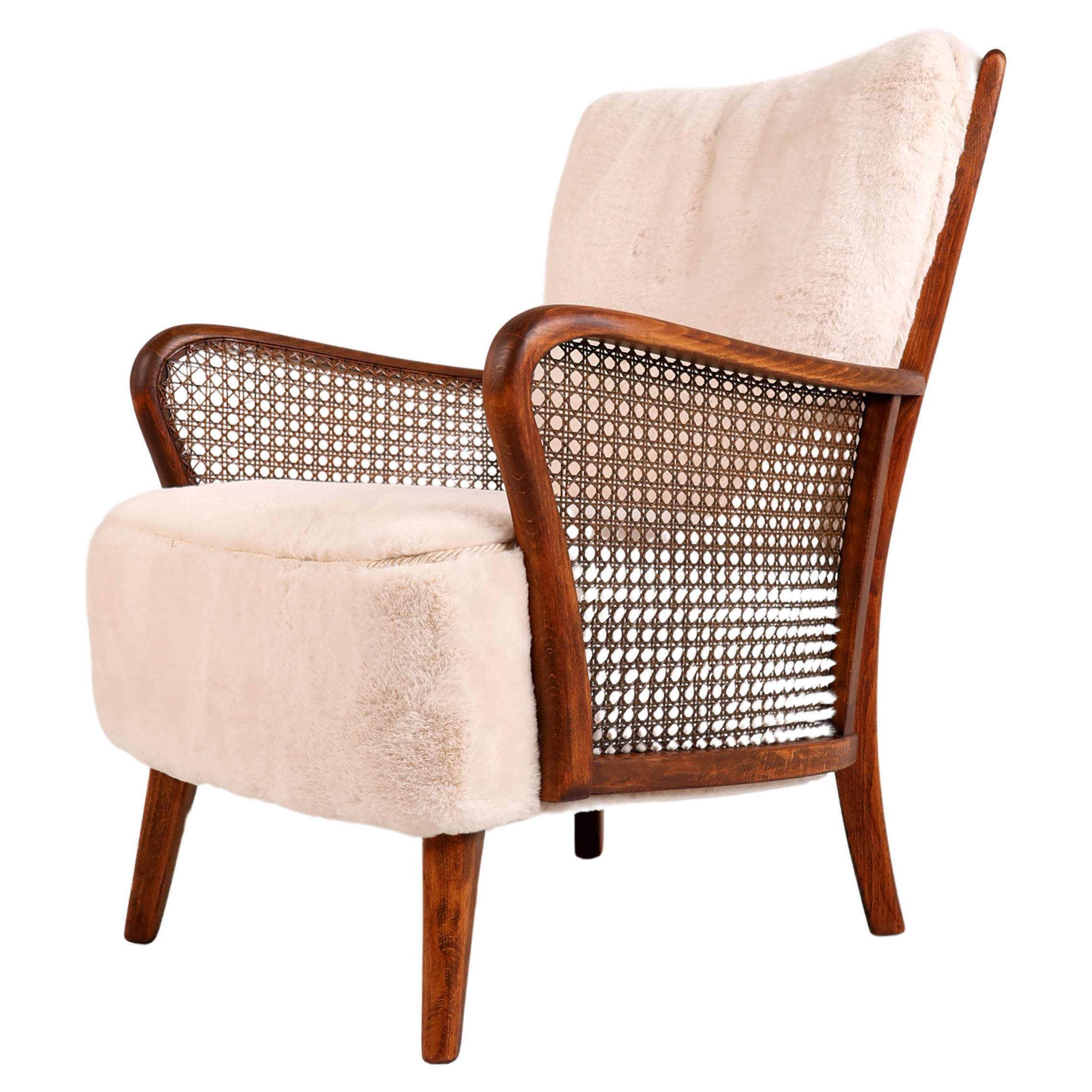 Modern Mid 20th Century Lounge Chair in Rattan For Sale