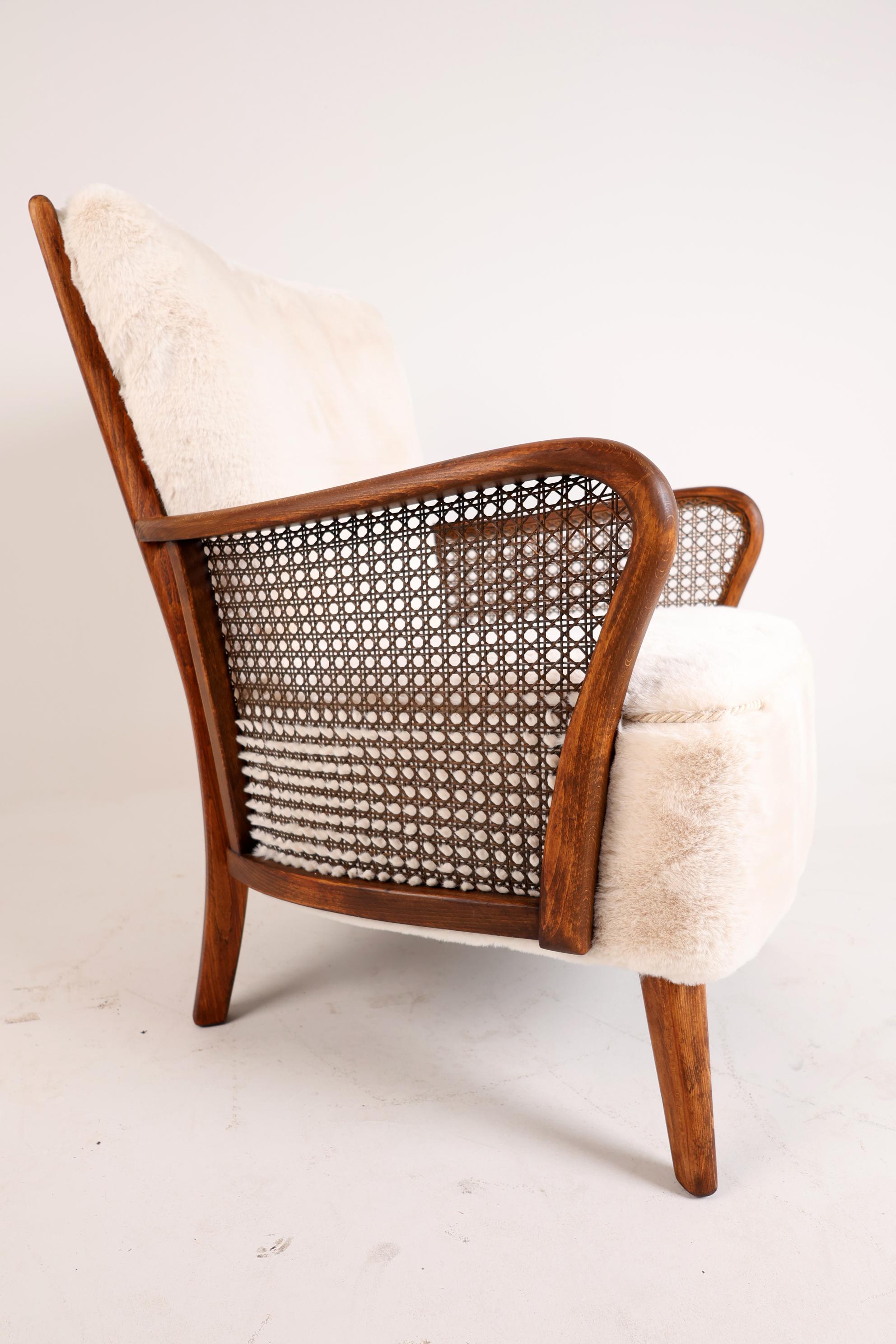 Beech Mid 20th Century Lounge Chair in Rattan For Sale