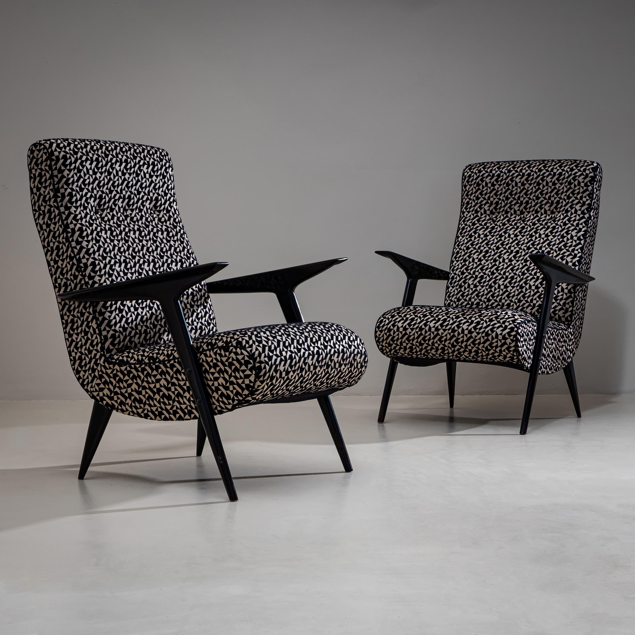 Italian Mid-20th Century Lounge Chairs with Geometric Upholstery, Italy For Sale
