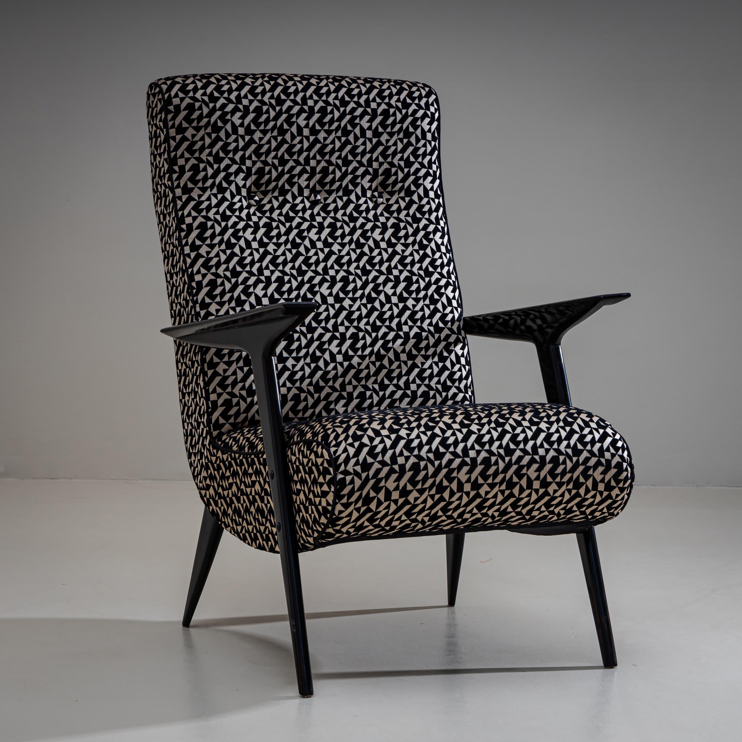 Fabric Mid-20th Century Lounge Chairs with Geometric Upholstery, Italy For Sale