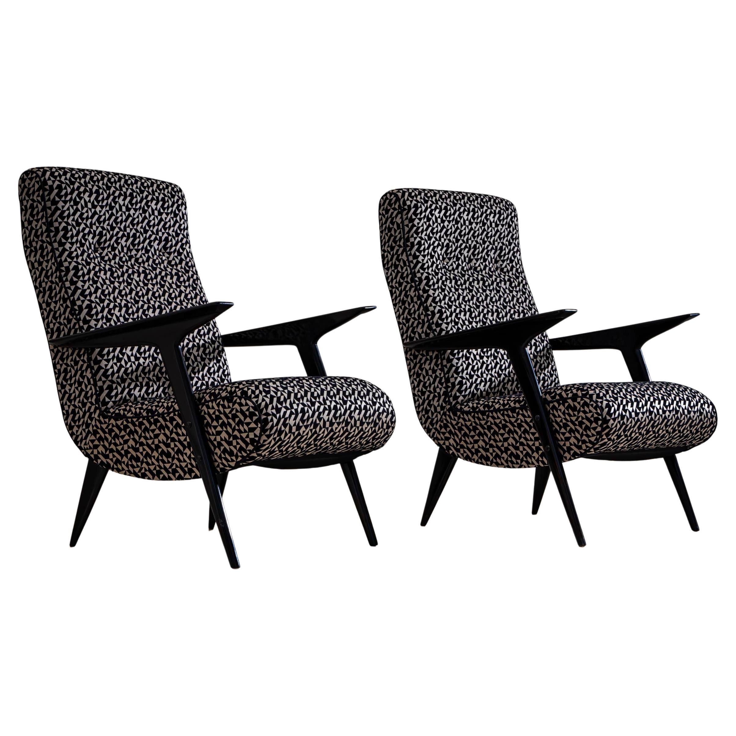 Mid-20th Century Lounge Chairs with Geometric Upholstery, Italy For Sale