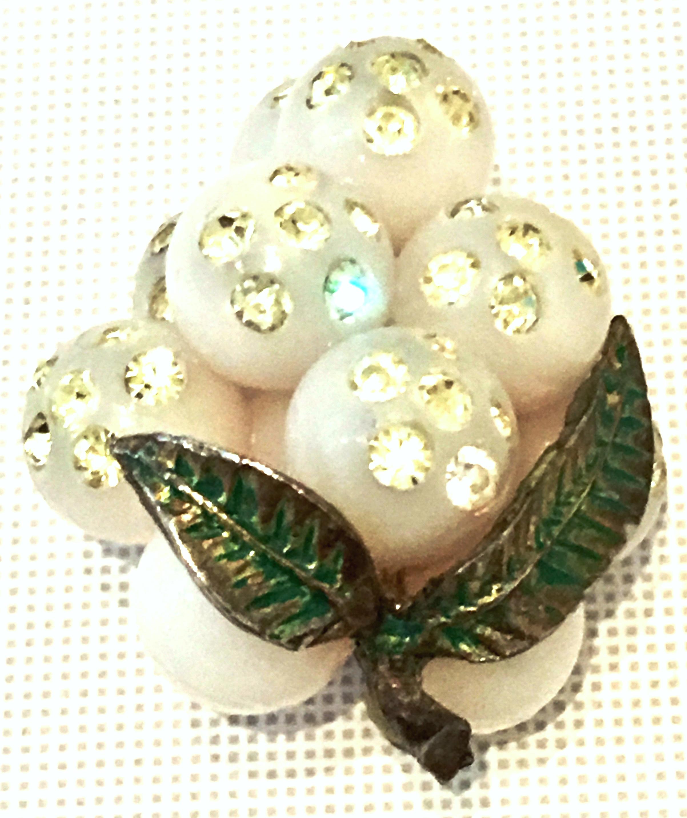 Mid-20th Century Lucite & Austrian Crystal Grape Bunch Brooch In Good Condition In West Palm Beach, FL