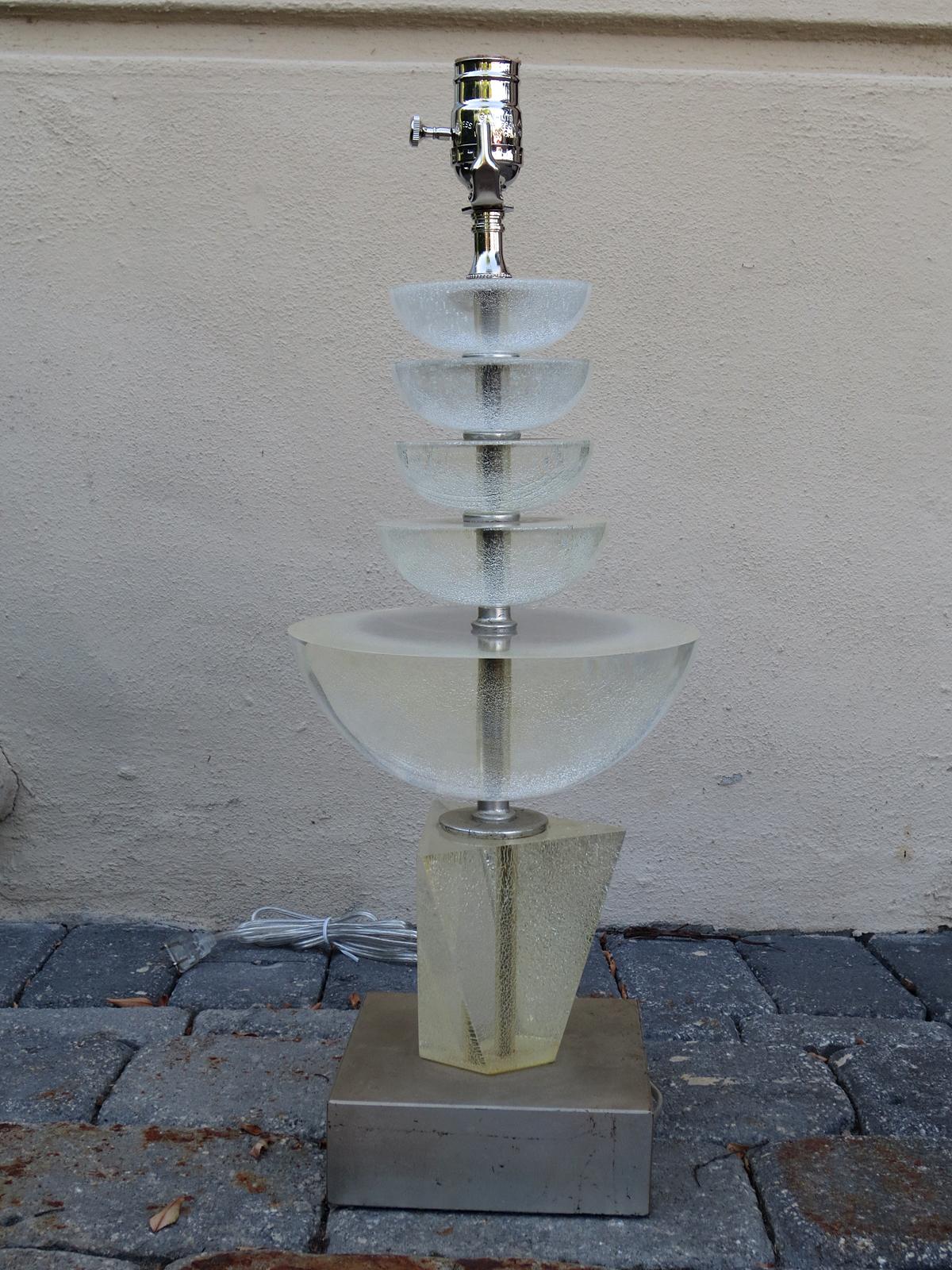 Mid-20th Century Lucite Lamp on Custom Silver Gilt Base For Sale 11