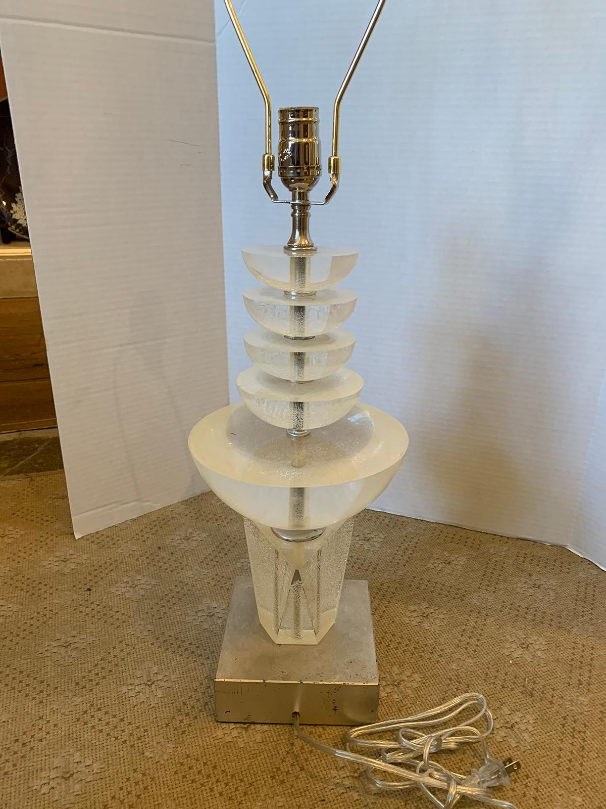 Mid-Century Modern Mid-20th Century Lucite Lamp on Custom Silver Gilt Base For Sale