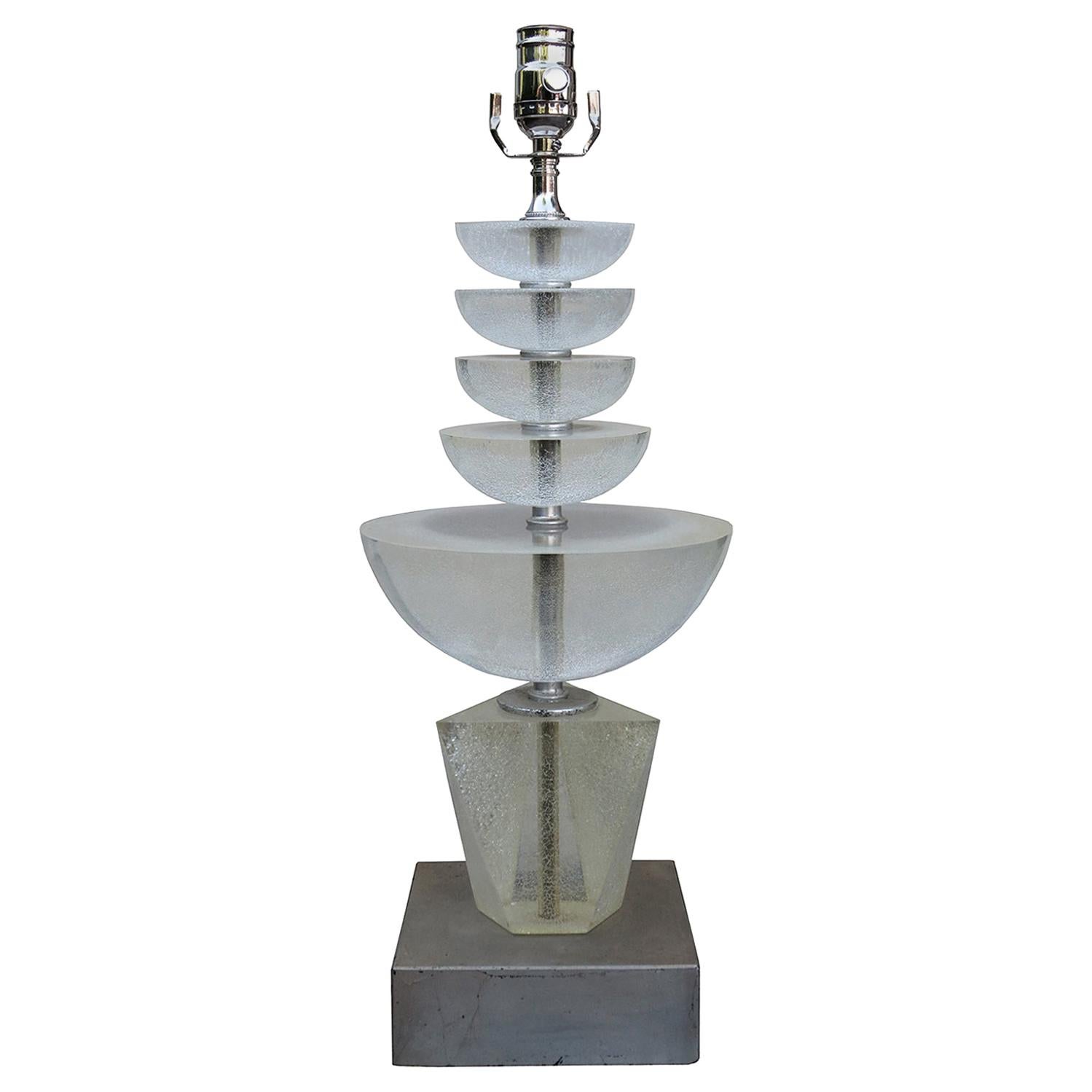 Mid-20th Century Lucite Lamp on Custom Silver Gilt Base For Sale