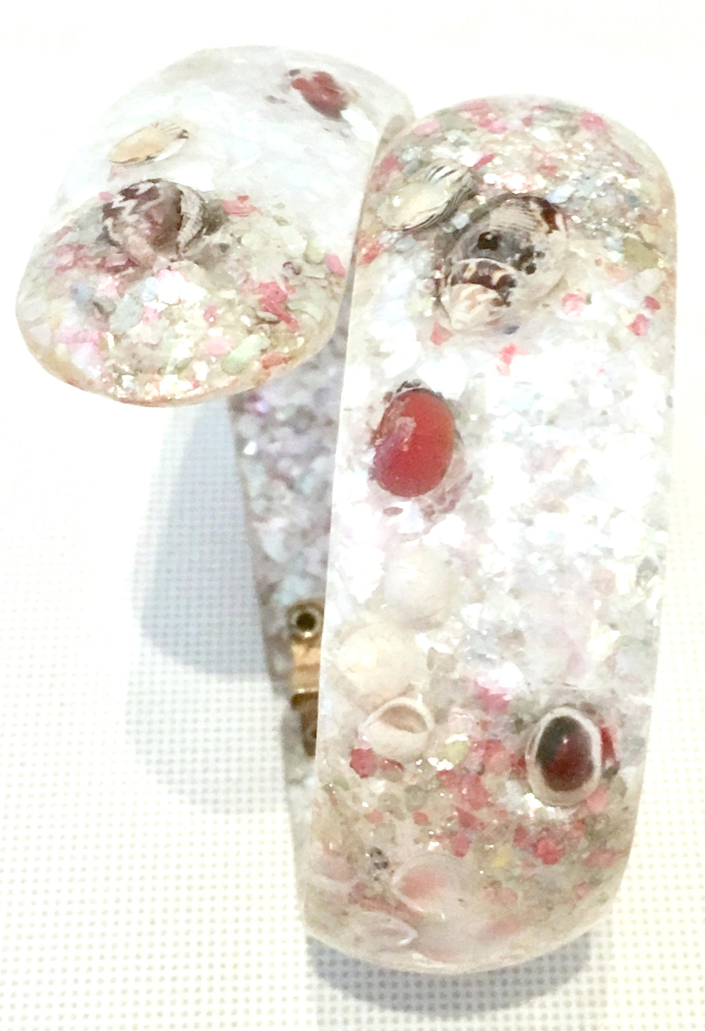 Women's or Men's Mid-20th Century Lucite & Shell Confetti Clamper Bracelet For Sale