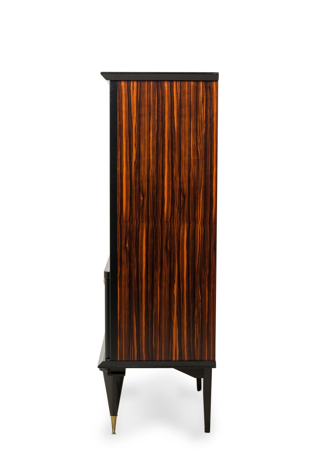 French Mid 20th Century Macassar Ebony Wood Art Deco Style Vitrine Cabinet For Sale