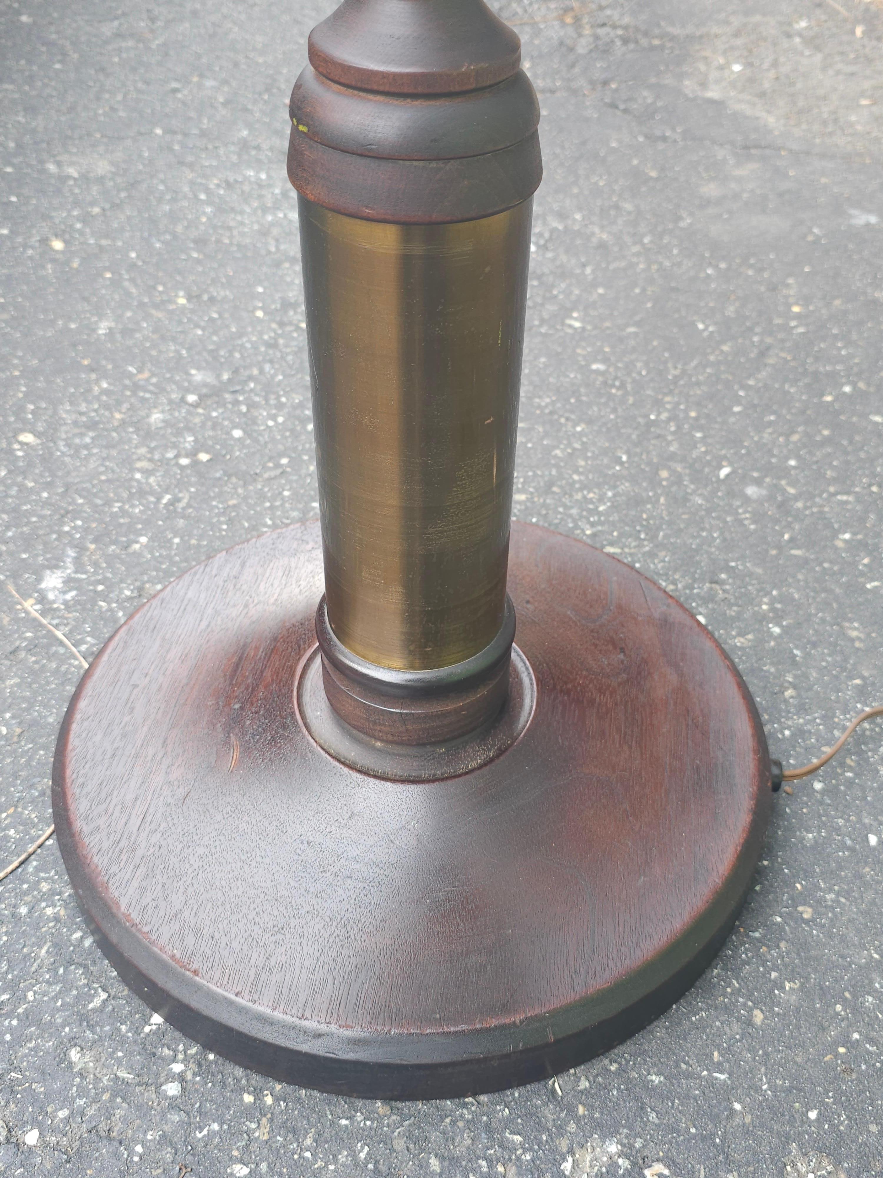 American Mid-20th Century Mahogany and Brass Inset Dual Lights Floor Lamp For Sale