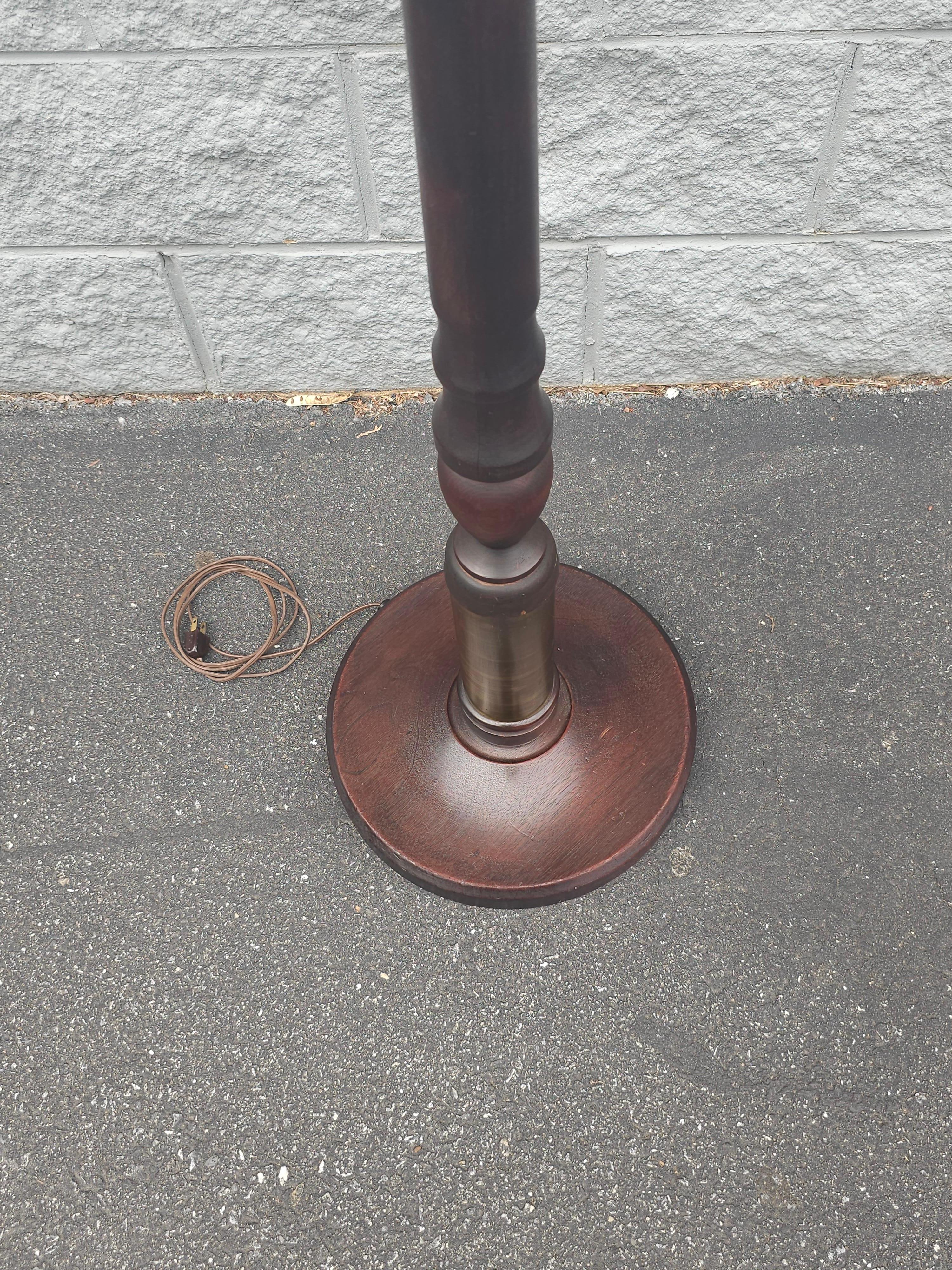 Other Mid-20th Century Mahogany and Brass Inset Dual Lights Floor Lamp For Sale