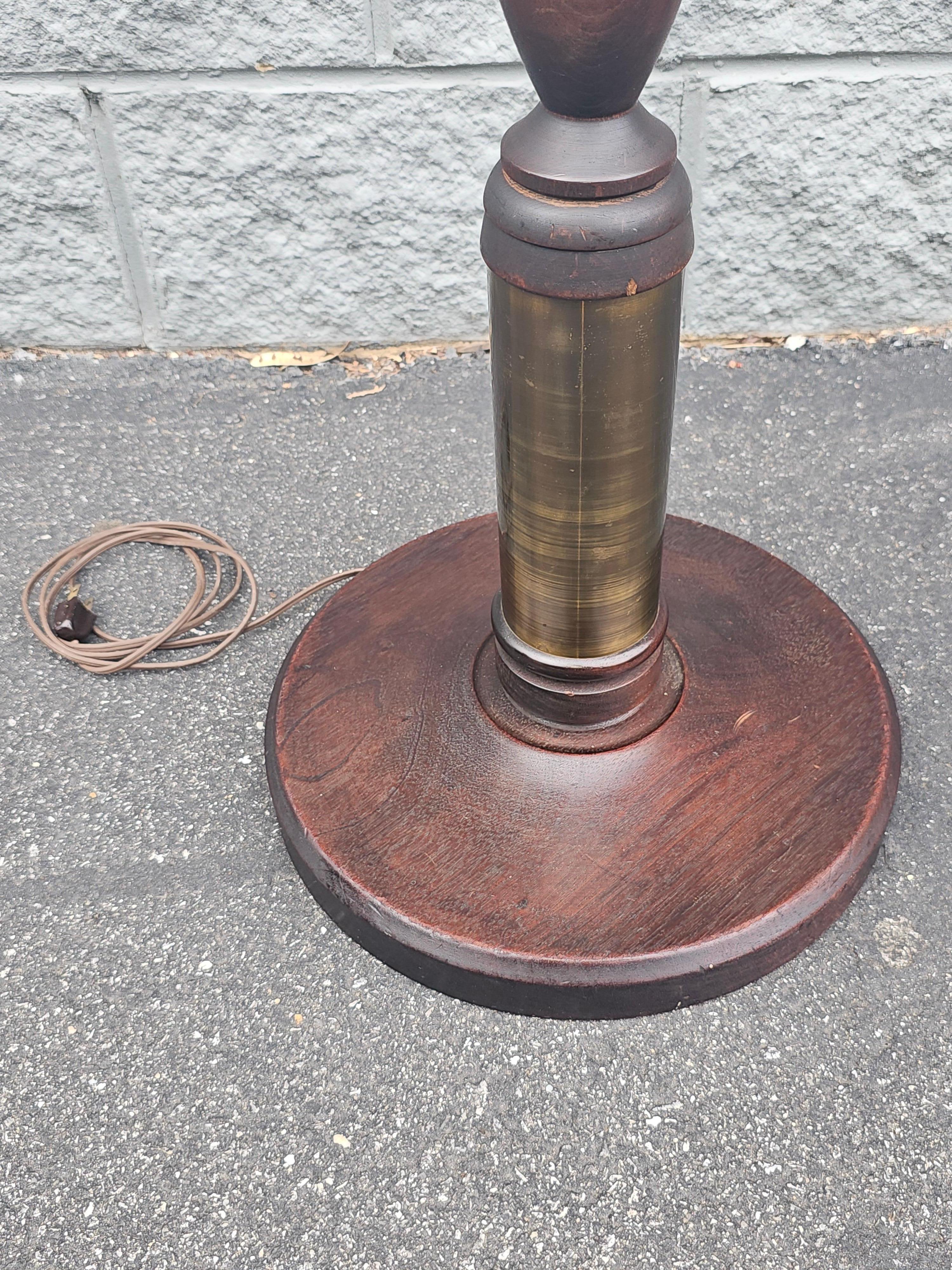 Mid-20th Century Mahogany and Brass Inset Dual Lights Floor Lamp For Sale 1