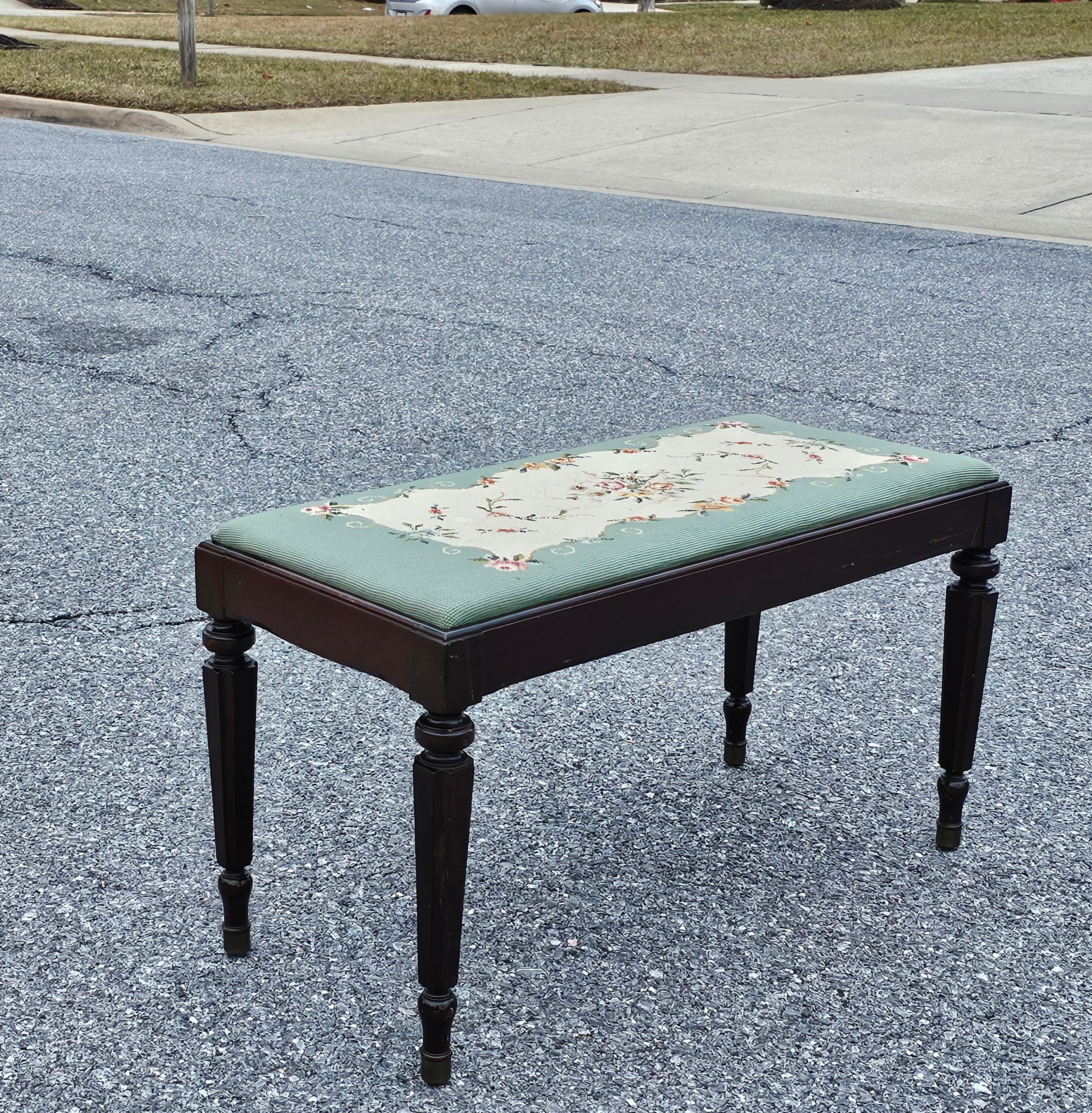 Mid 20th Century Mahogany and Needlepoint Upholstered Storage Bench In Good Condition For Sale In Germantown, MD