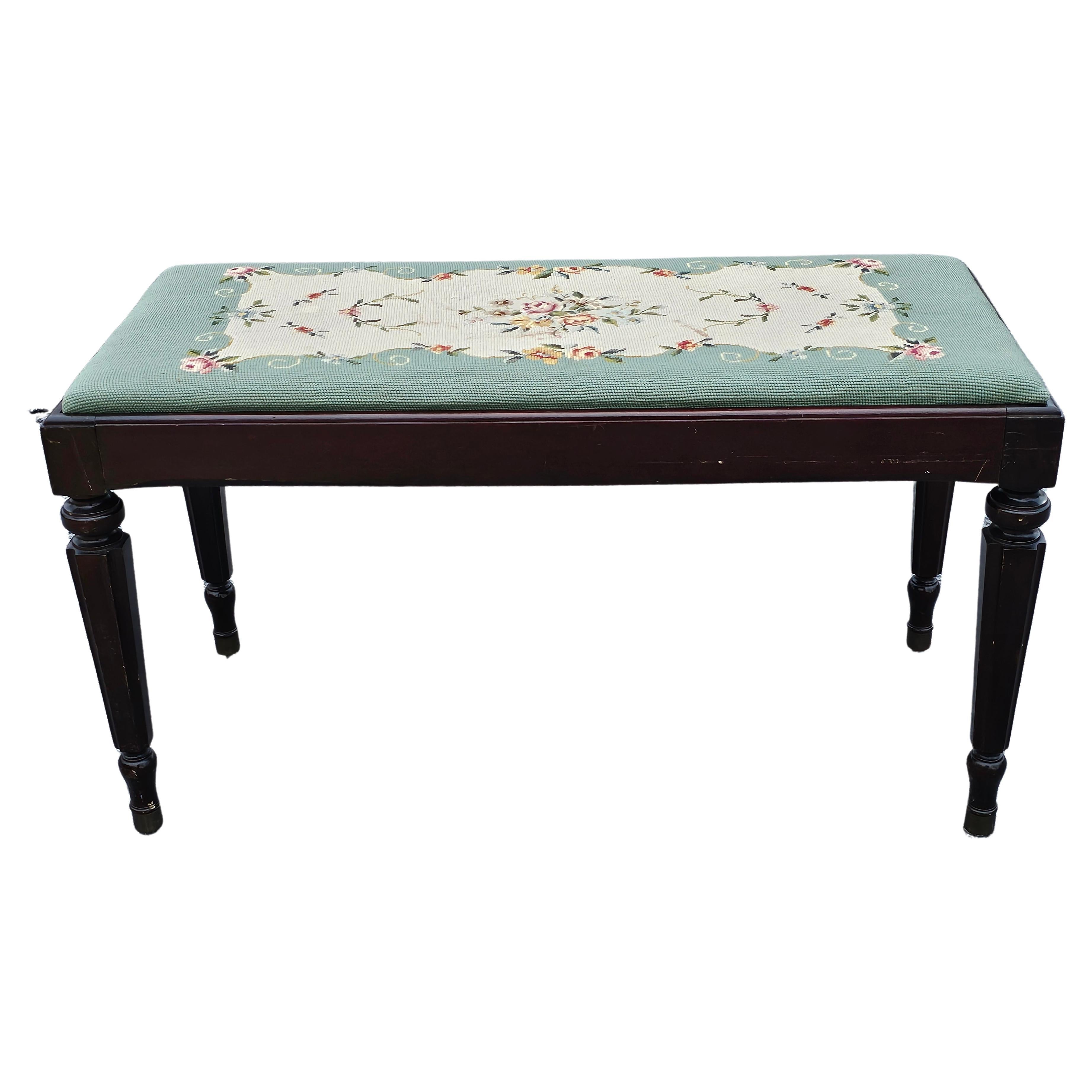 Mid 20th Century Mahogany and Needlepoint Upholstered Storage Bench For Sale